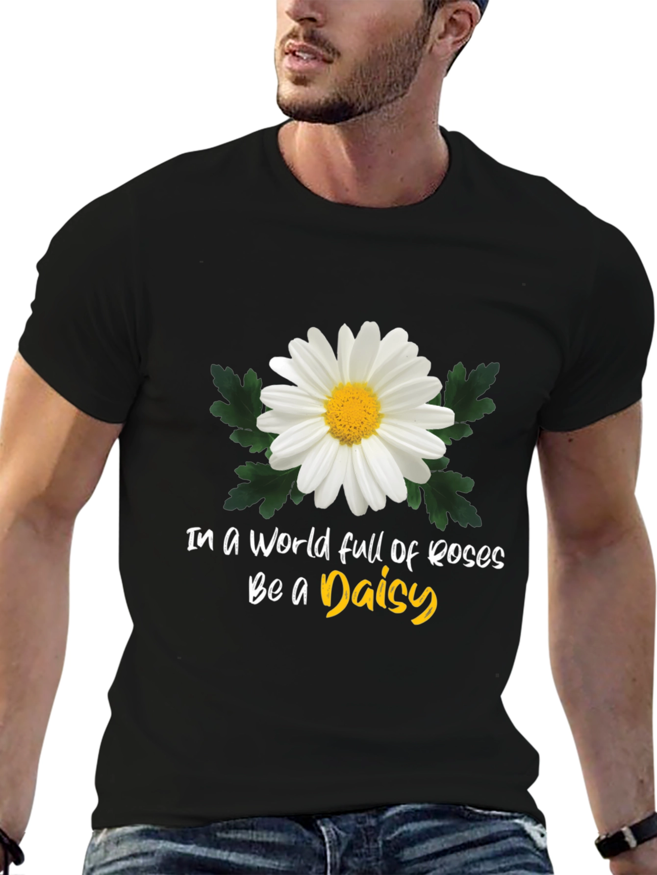 Black Be a Daisy T-Shirt: Unique Floral Graphic Tee view 6