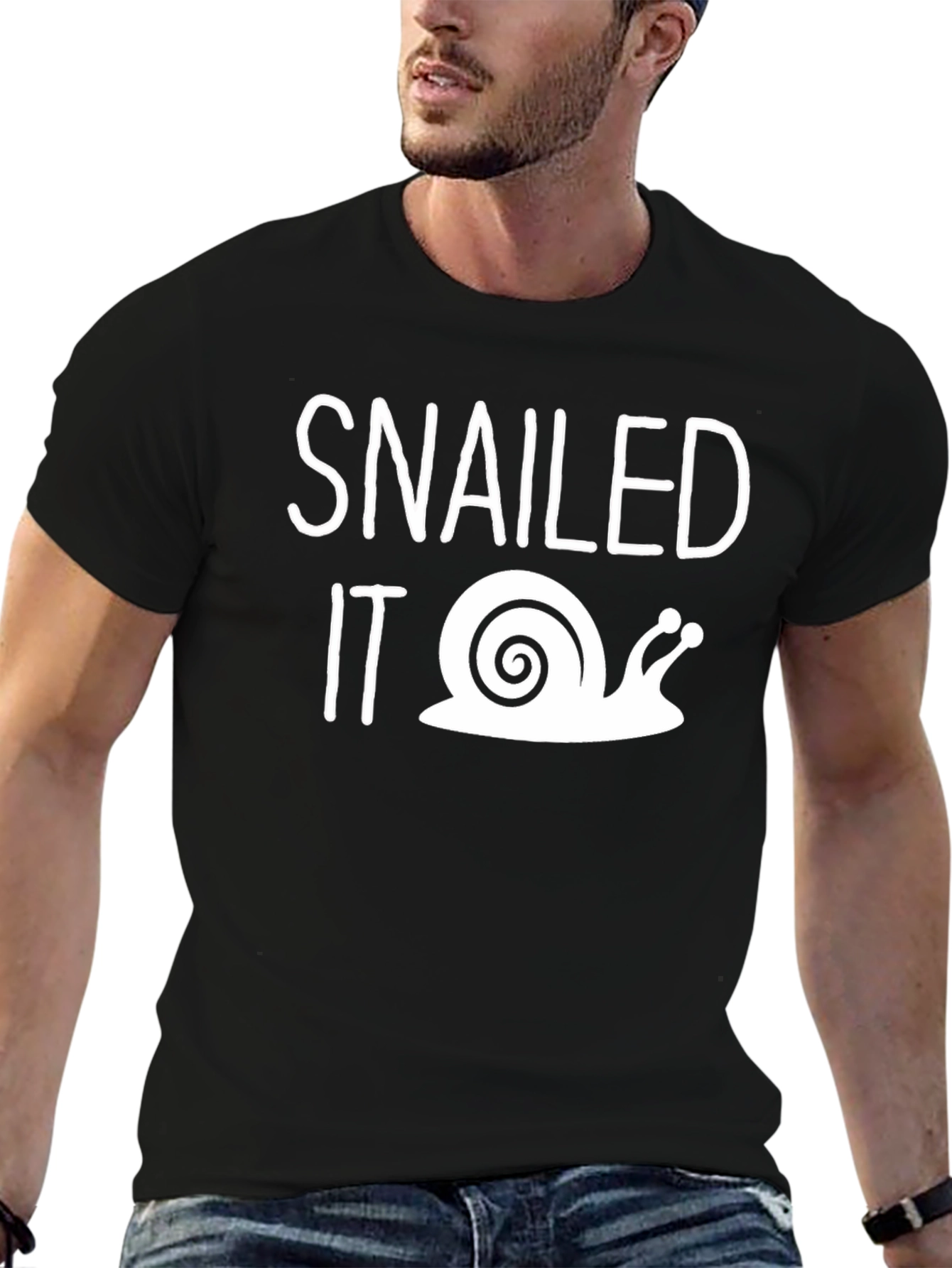 Black Snailed It! Funny Snail Graphic T-Shirt view 6
