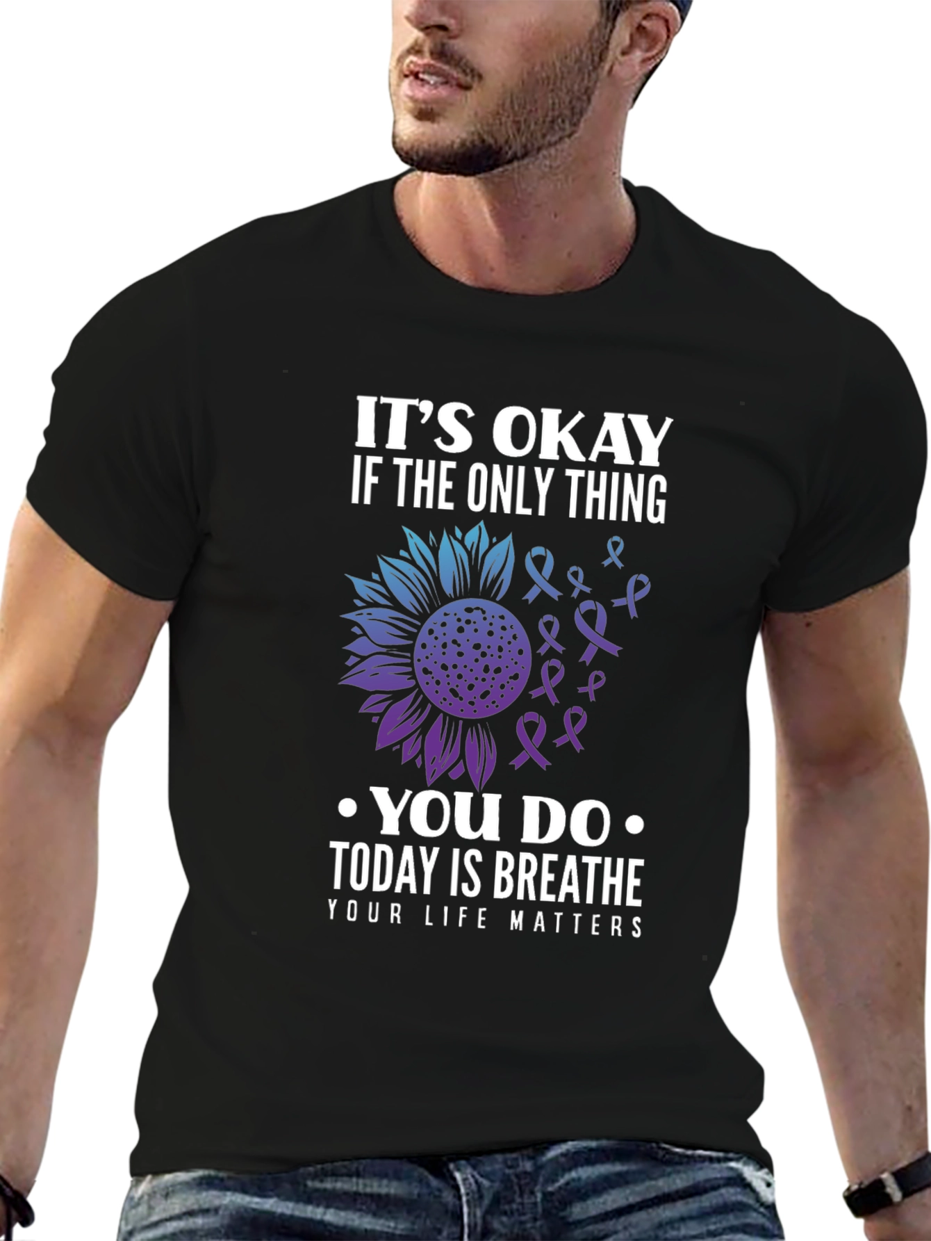 Black It's Okay To Breathe Graphic T-Shirt view 6