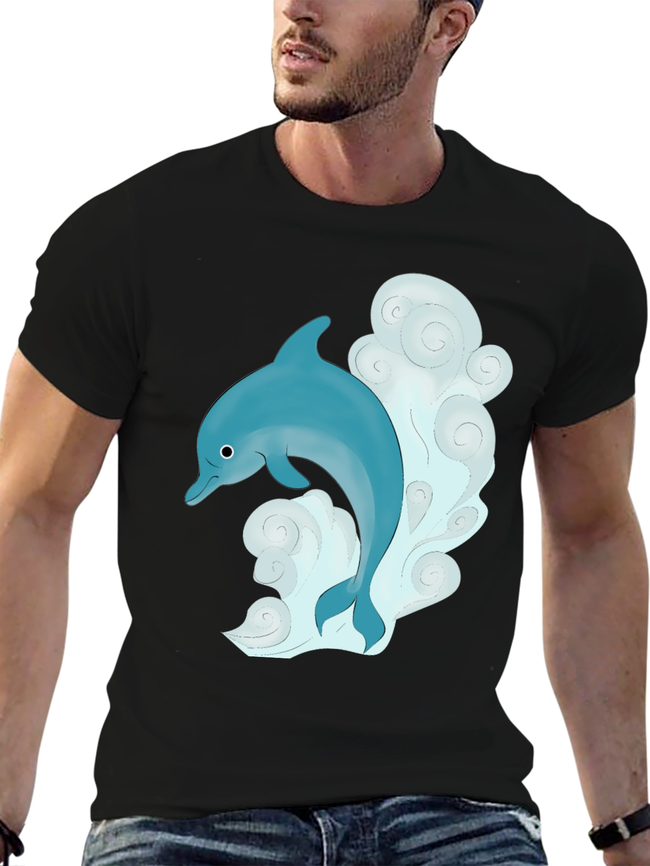 Black Dolphin Graphic T-Shirt - Black Cotton Tee view 6