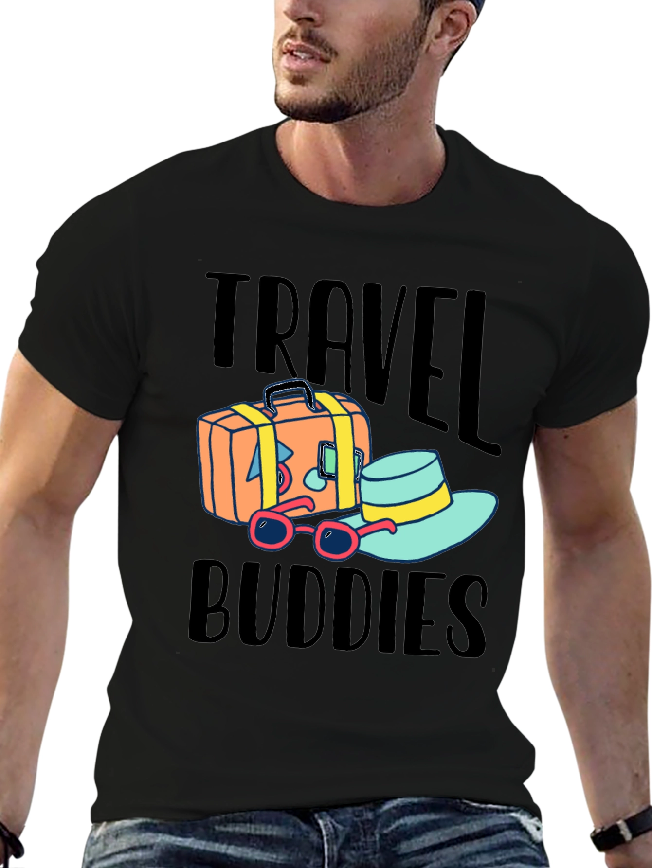 Black Travel Buddies T-Shirt view 6