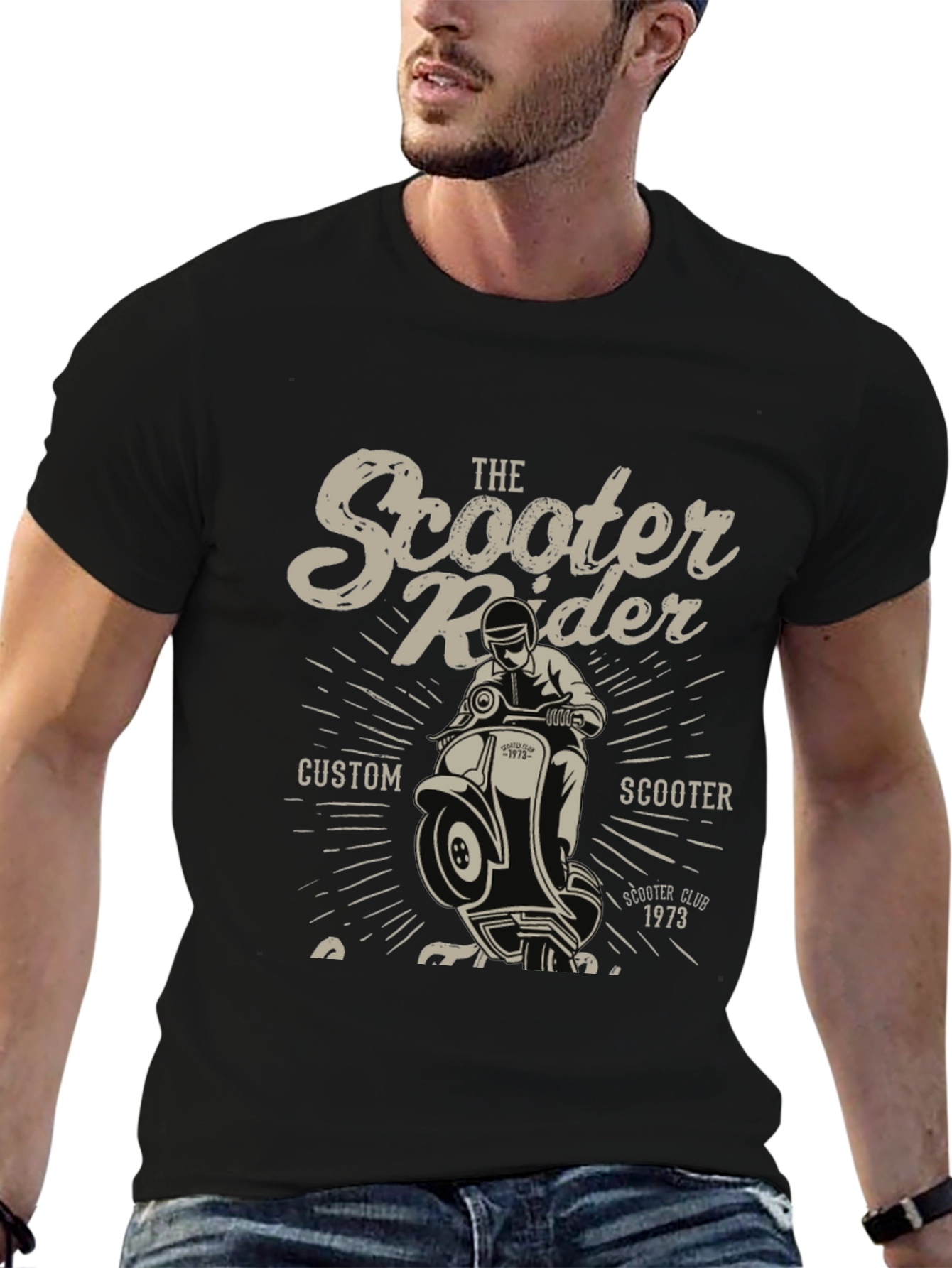 Black Vintage Scooter Rider Graphic Tee - Custom Scooter Club view 6