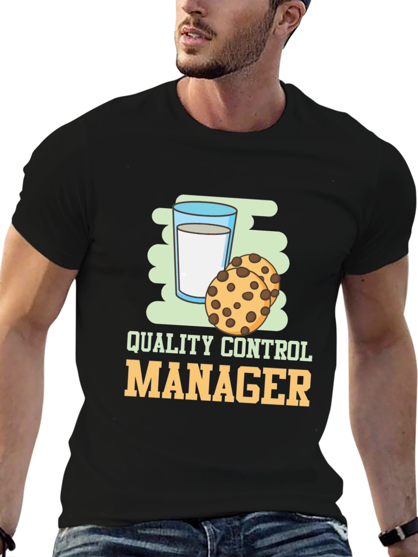 Black Quality Control Manager Cookie & Milk Graphic T-Shirt view 6