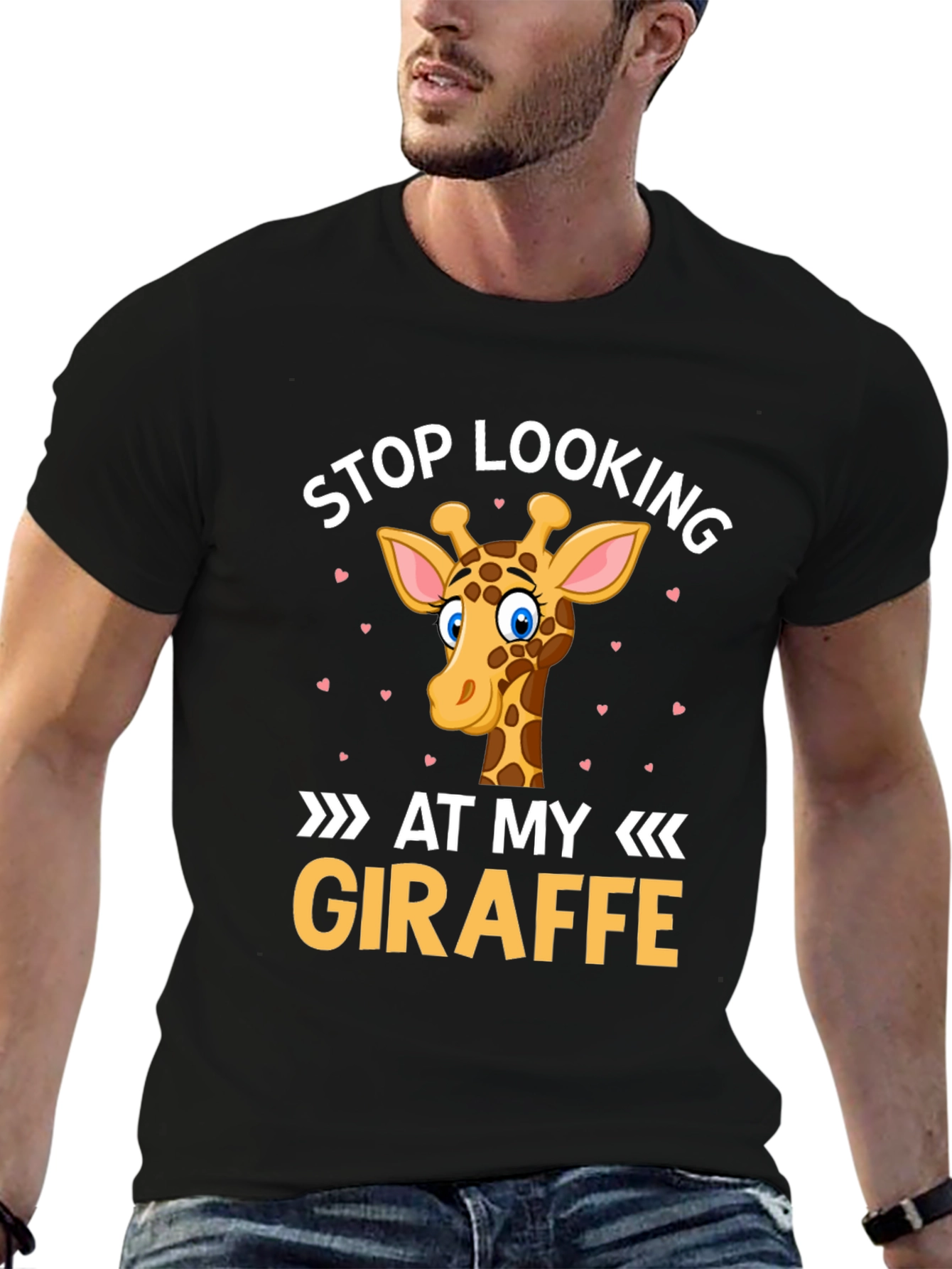 Black Stop Looking At My Giraffe T-Shirt - Novelty Graphic Tee view 6