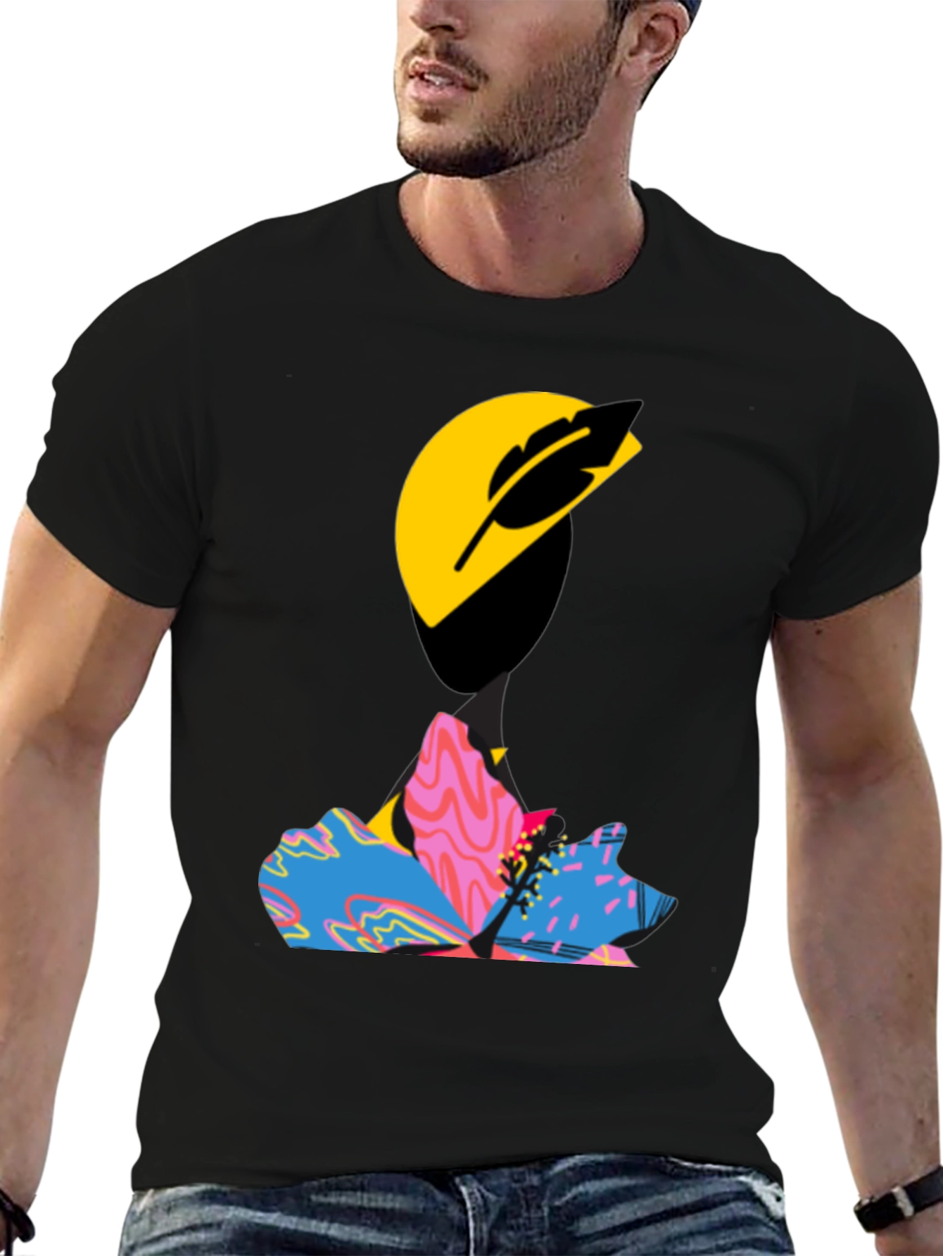 Black Abstract Graphic Print Black T-Shirt view 6