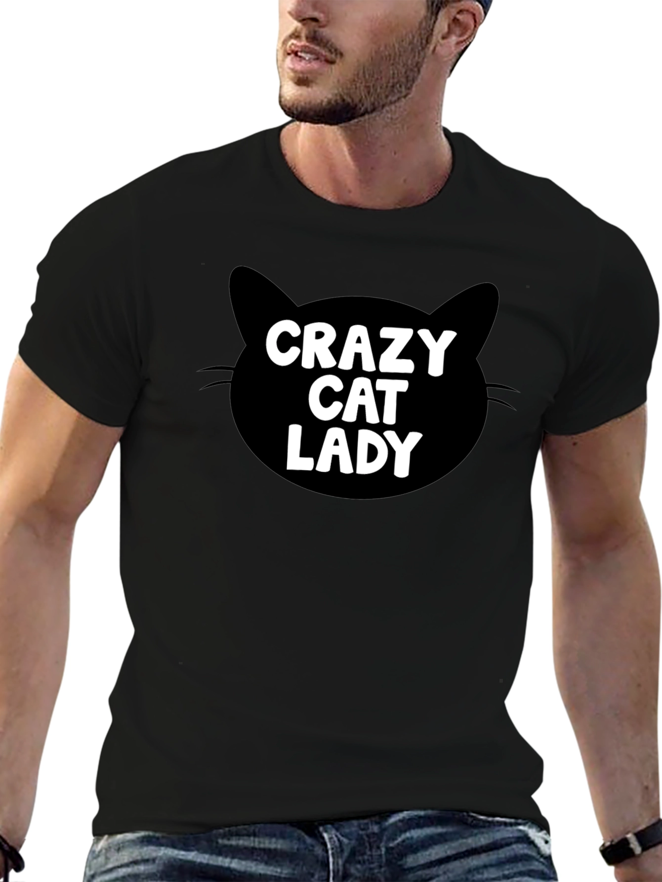 Black Crazy Cat Lady T-Shirt - Black view 6