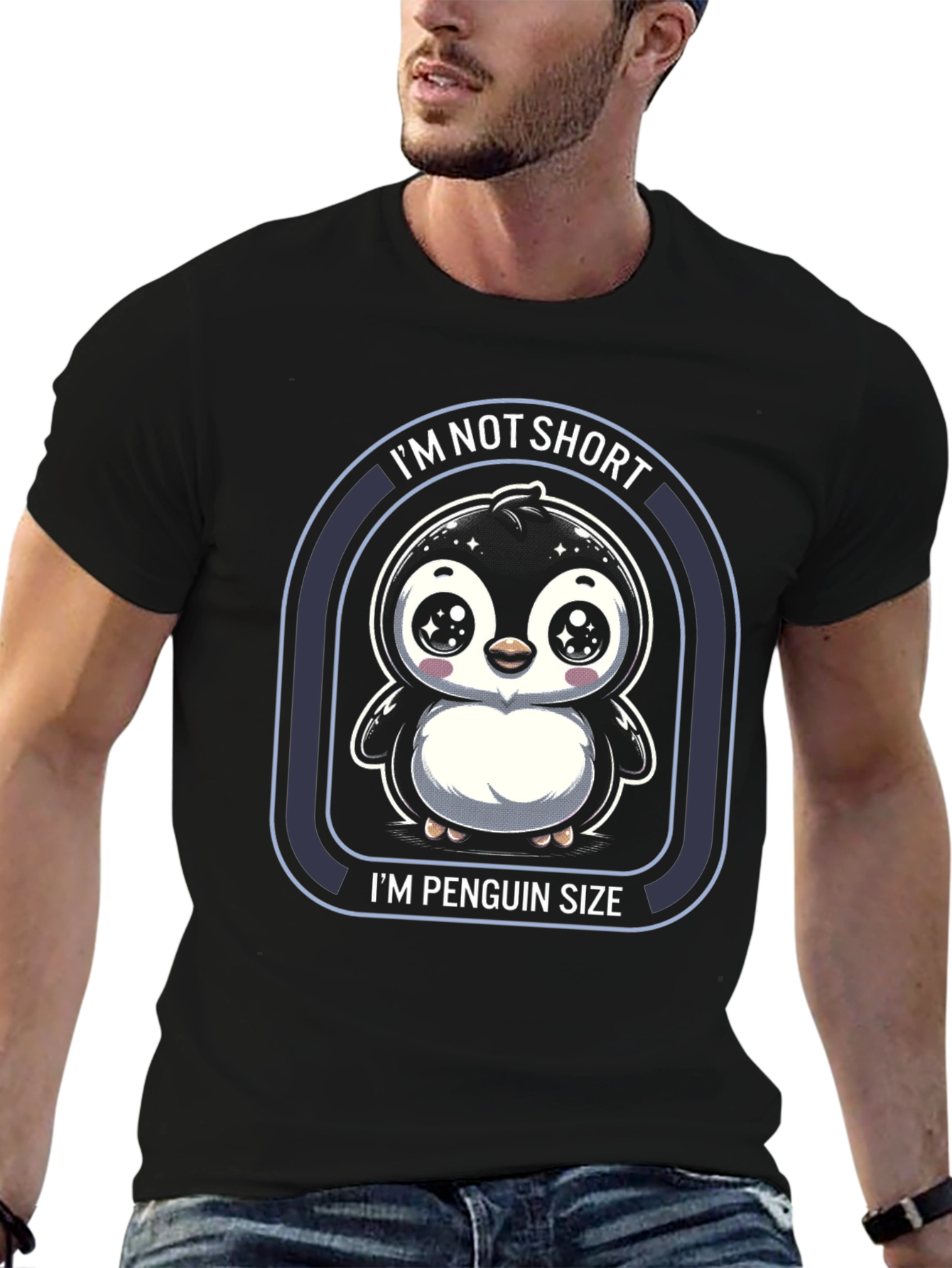 Black I'm Not Short, I'm Penguin Size T-Shirt view 6