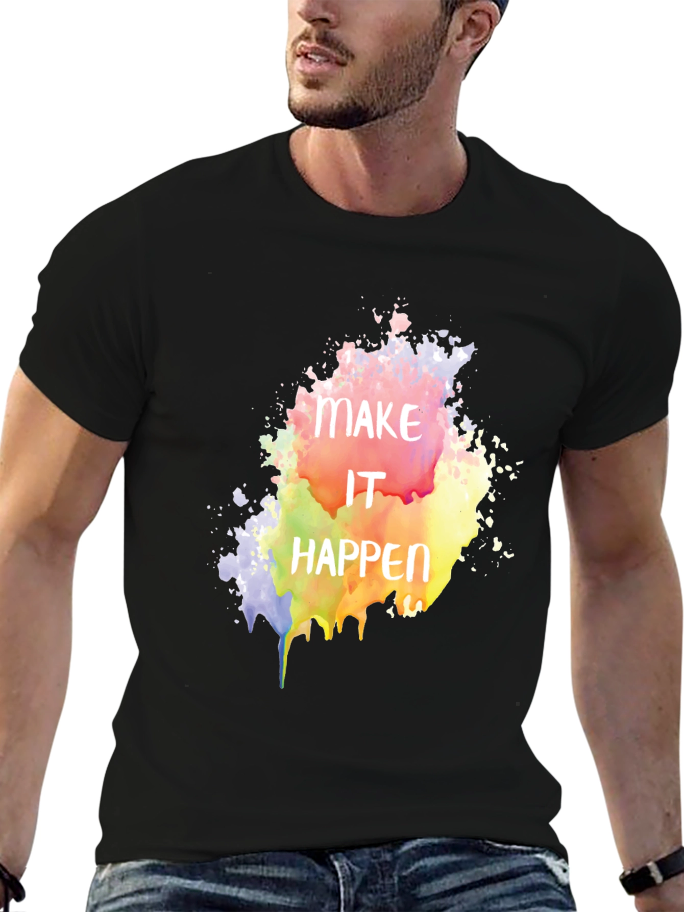 Black Make It Happen Graphic Tee - Black Cotton Blend view 6