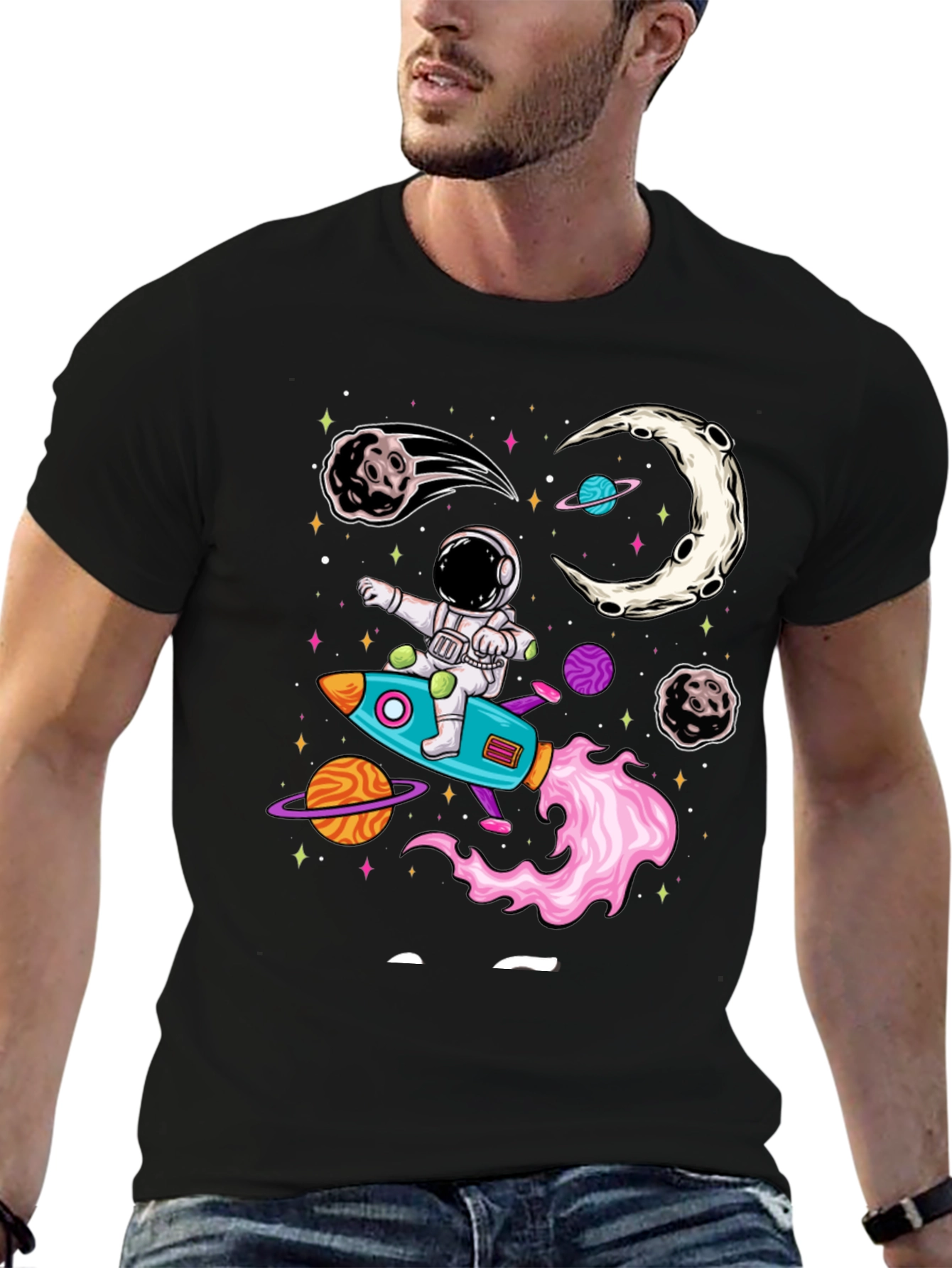 Black Astronaut Rocket Ride T-Shirt view 6