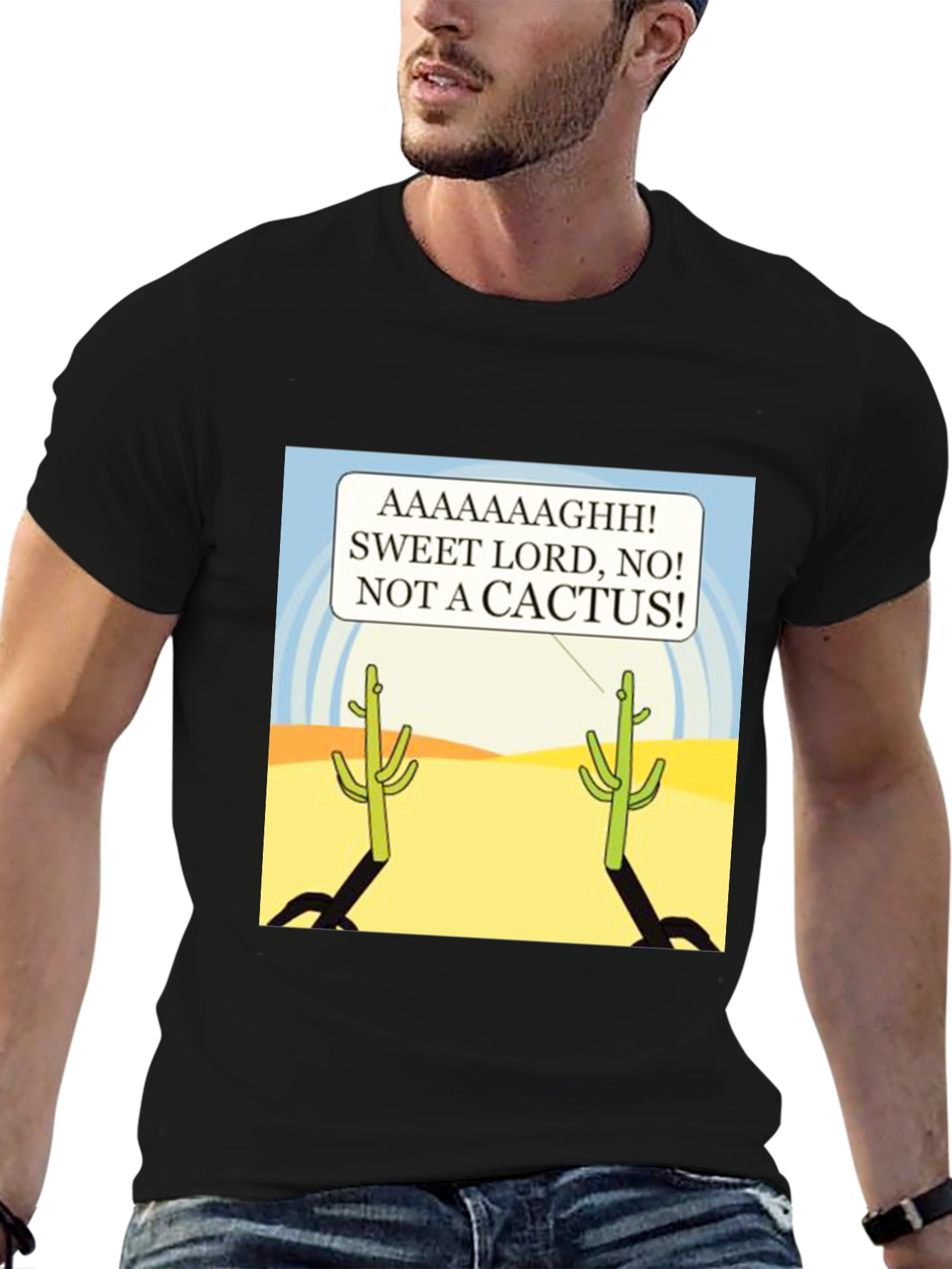 Black Funny Cactus T-Shirt - AAAAAAGHH! view 6
