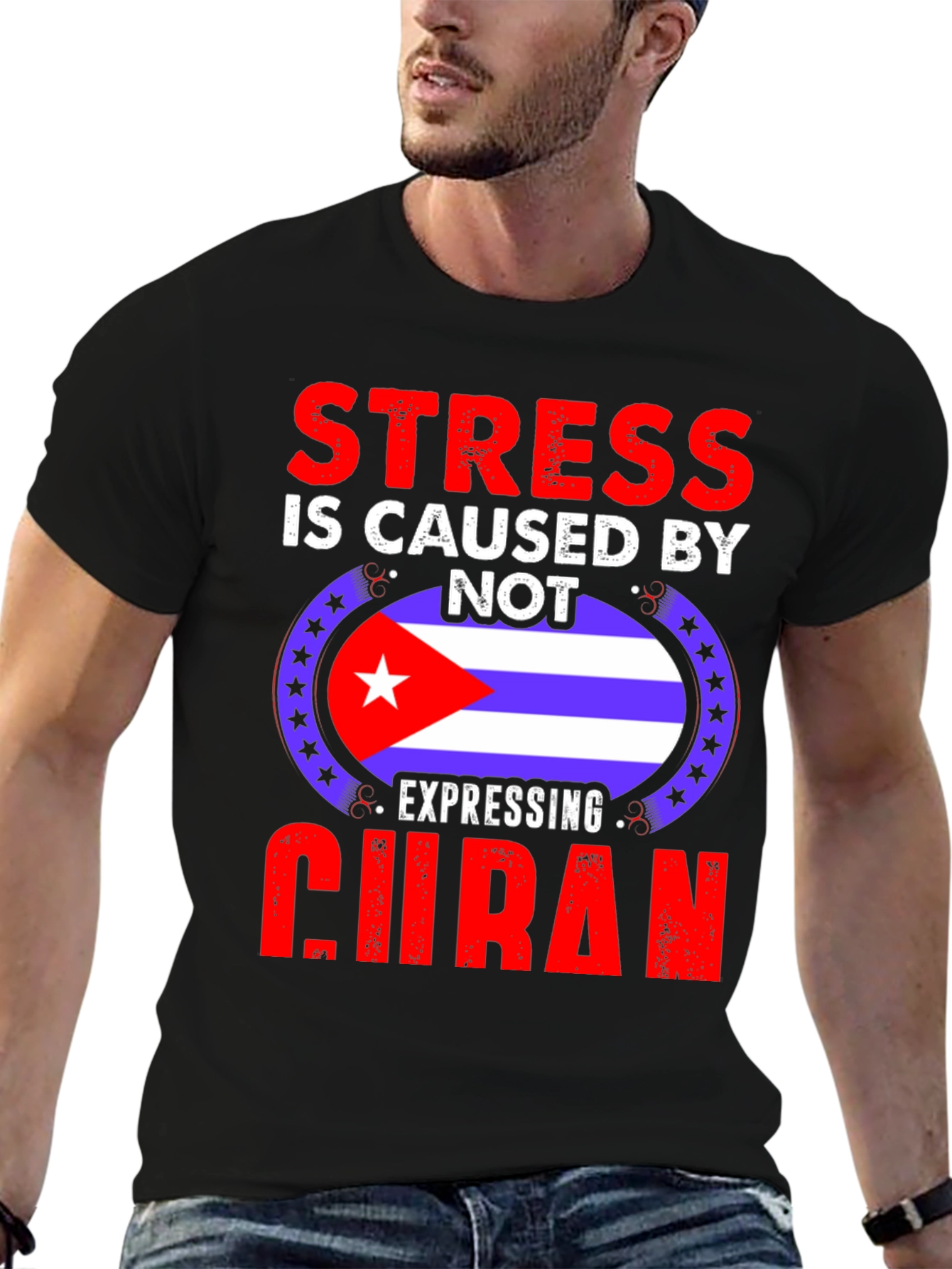 Black Cuban Pride T-Shirt - Stress Relief view 6