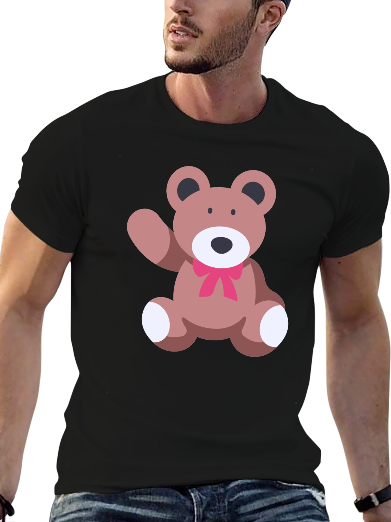 Black Cute Teddy Bear Graphic Black T-Shirt view 6