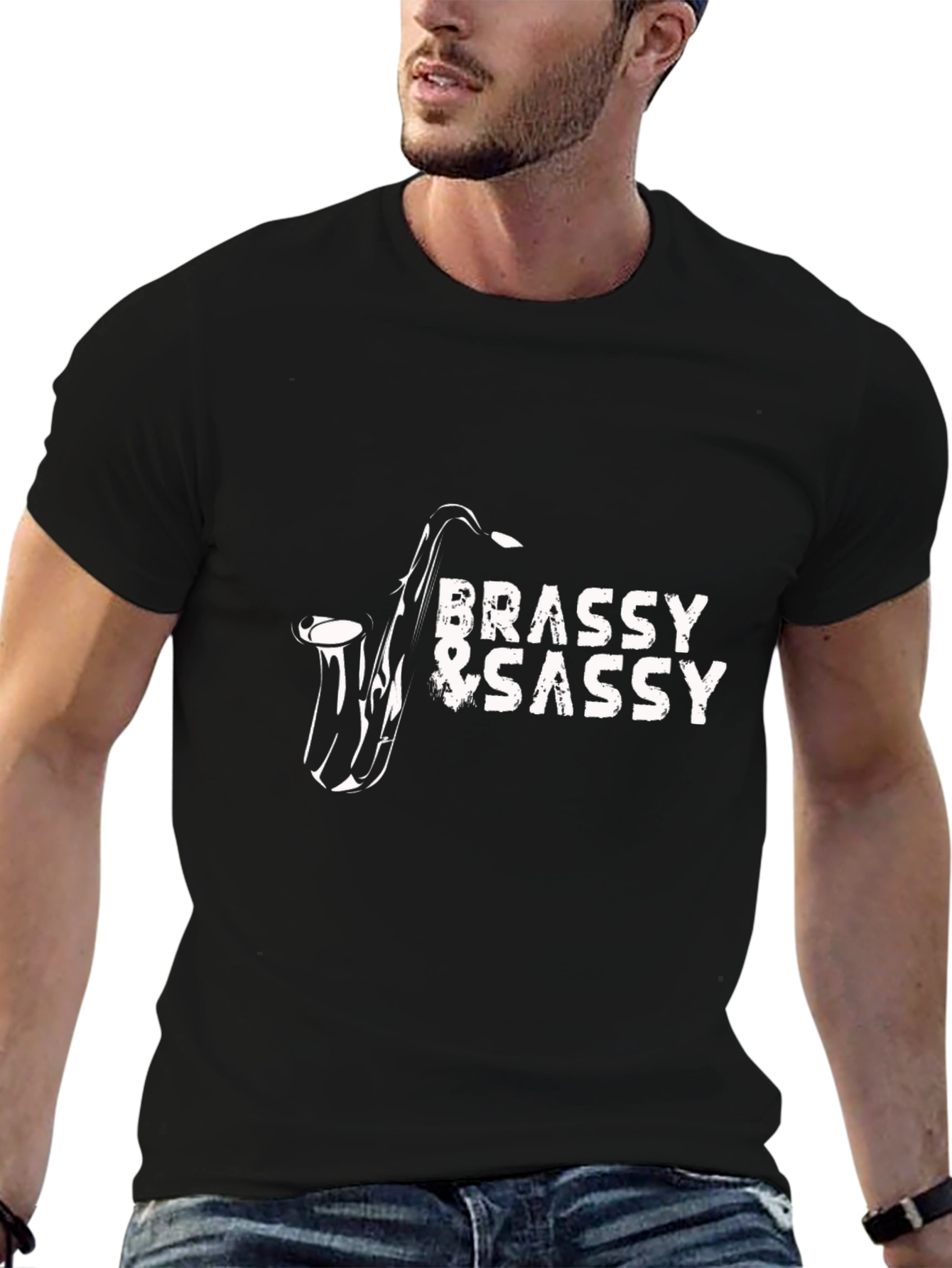 Black Brassy & Sassy Saxophone Graphic T-Shirt view 6