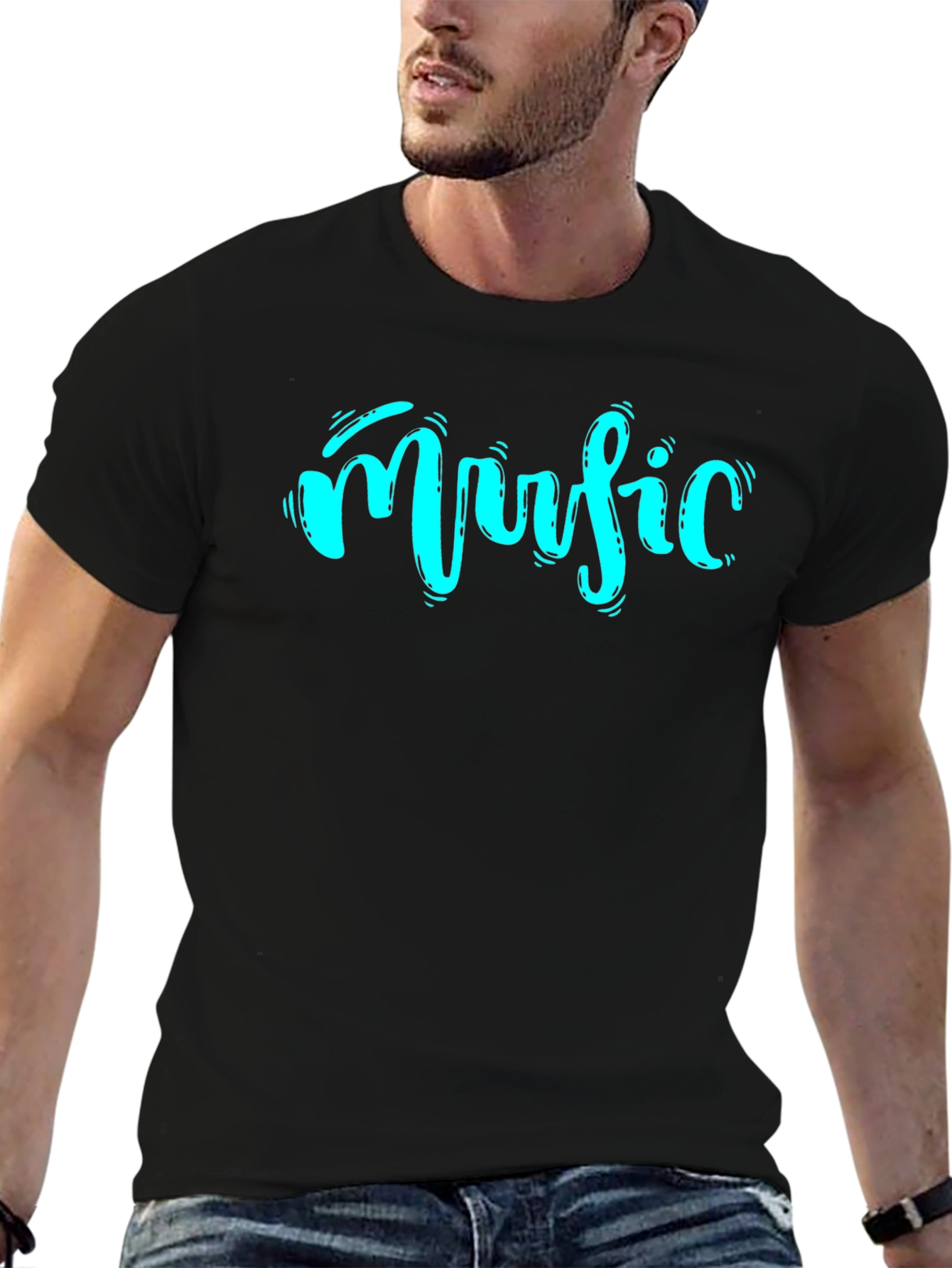 Black Music Graphic Print T-Shirt - Black view 6