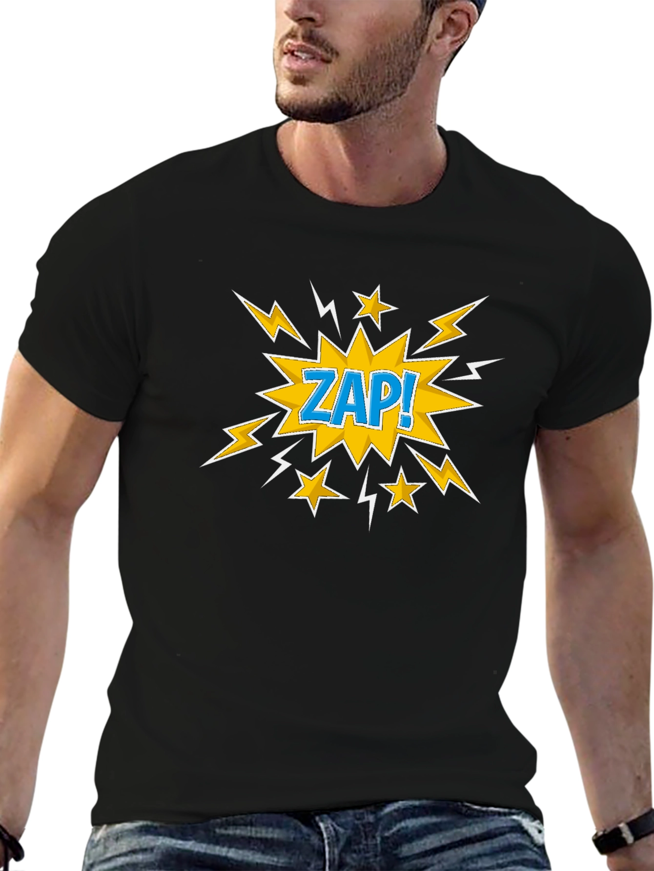 Black Zap! Graphic Print T-Shirt - Black Cotton Tee view 6