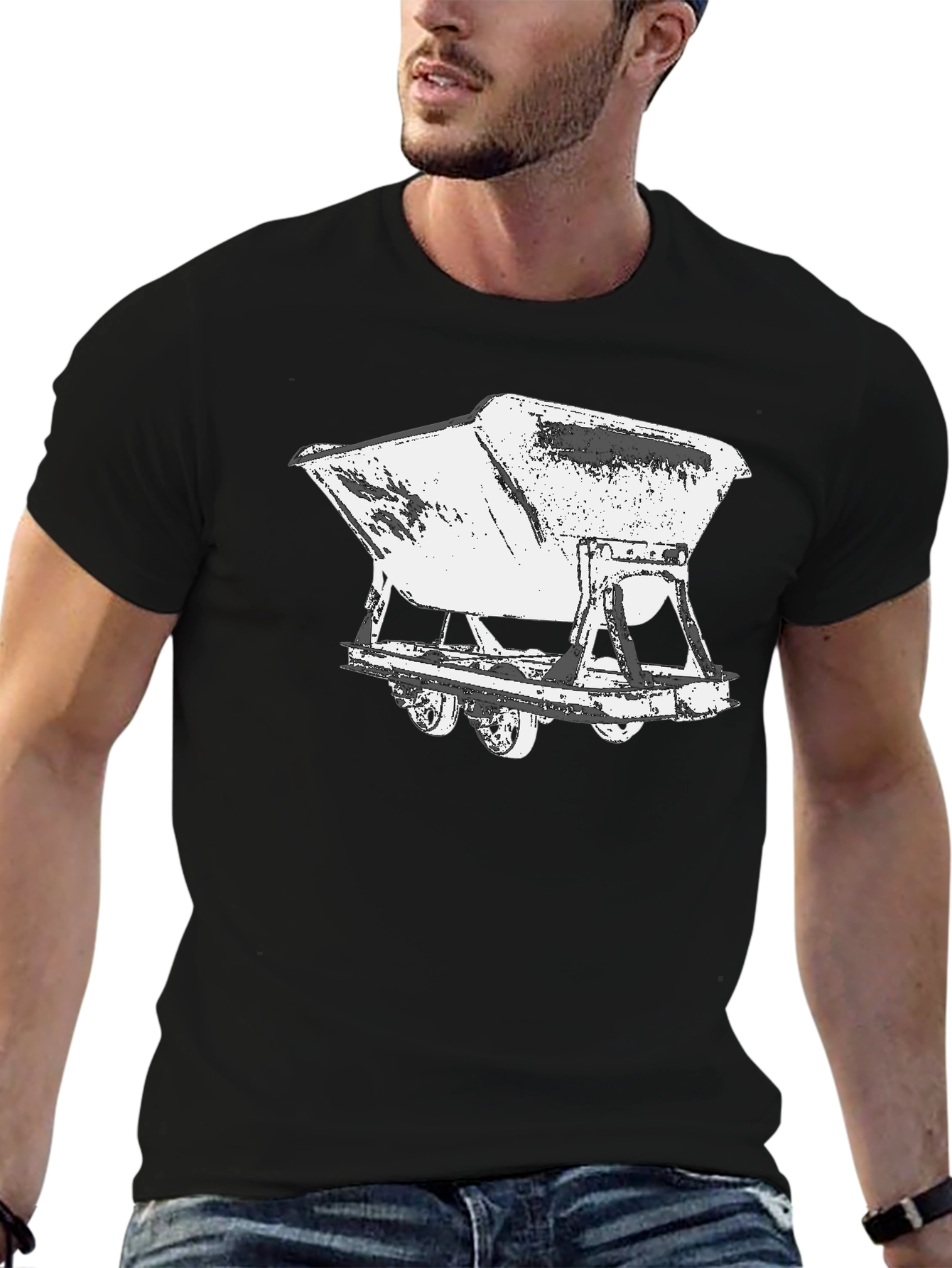 Black Vintage Mine Cart Graphic Tee - Black Cotton Shirt view 6