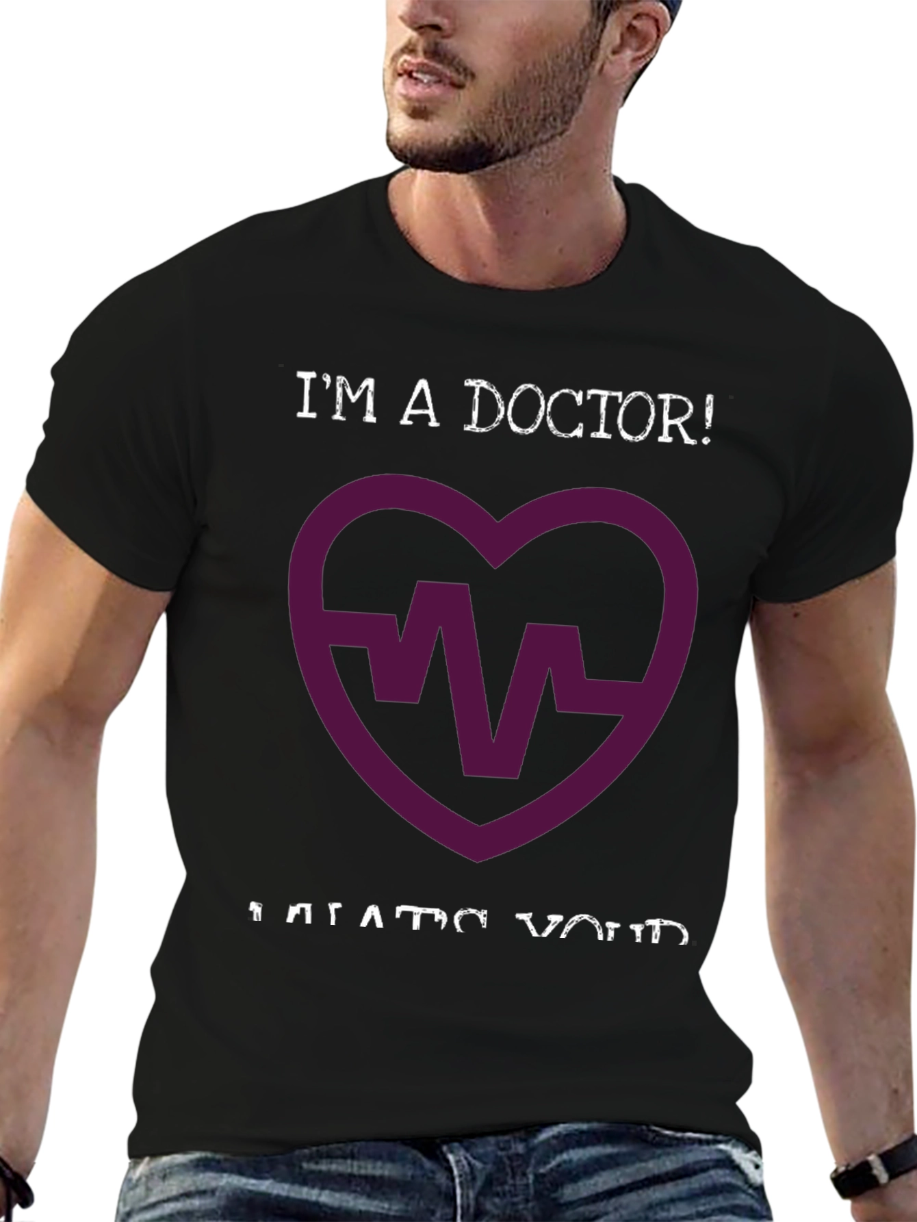 Black I'm a Doctor! Graphic T-Shirt - Medical Heartbeat Design view 6