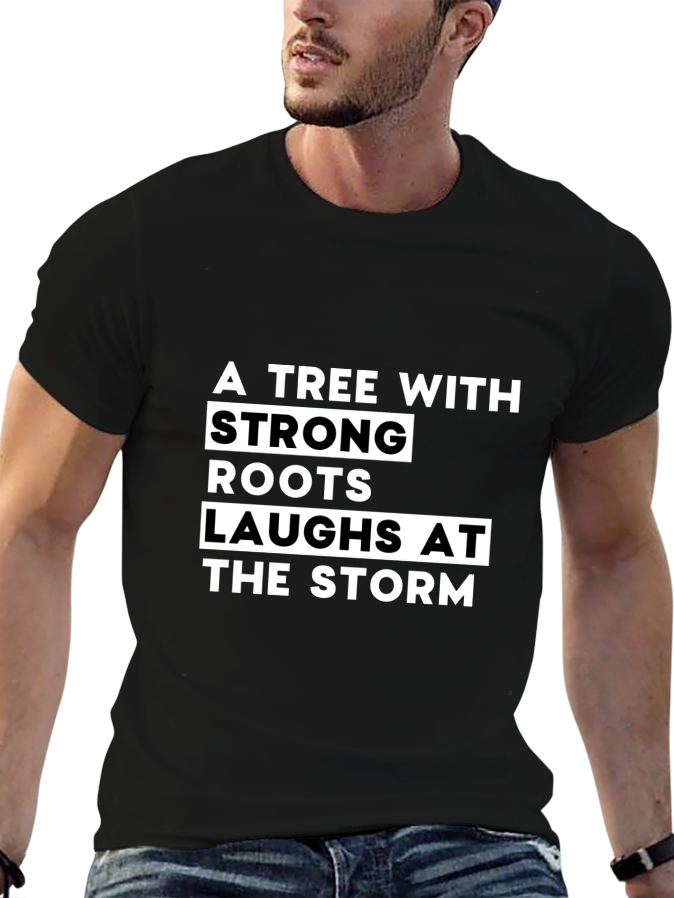 Black Strong Roots Tree Graphic Tee - Unisex Black T-Shirt view 6