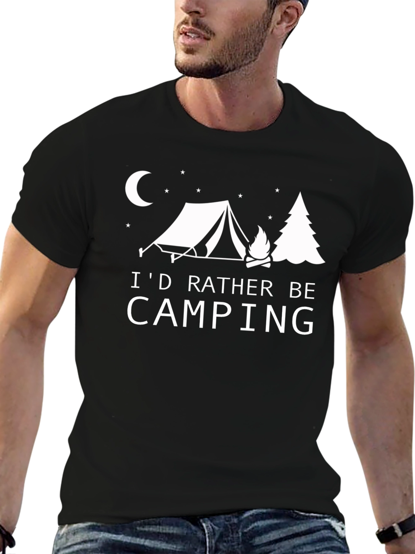 Black Camping Graphic T-Shirt: I'd Rather Be Camping view 6