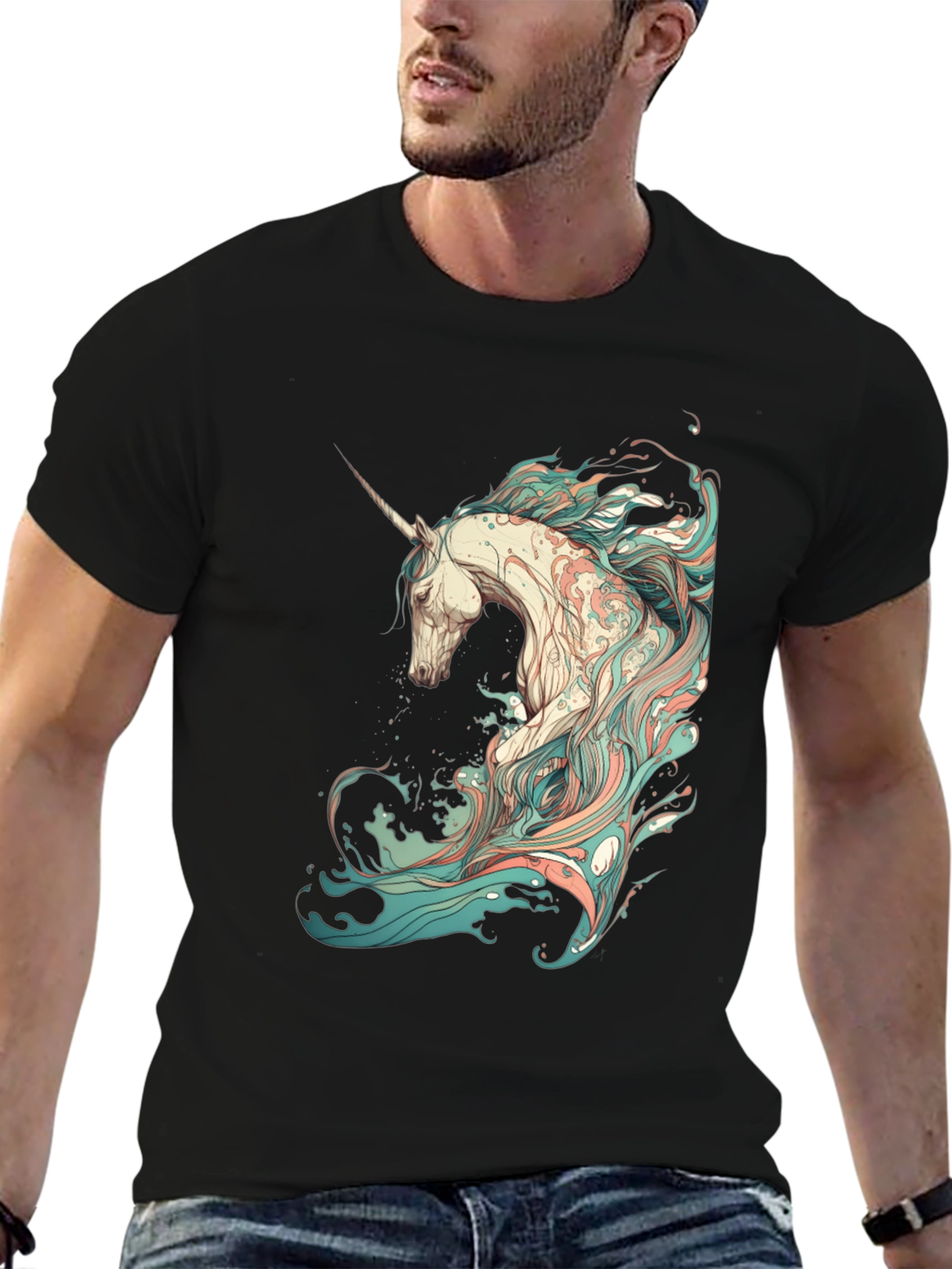 Black Unicorn Graphic Black T-Shirt - Unique Design view 6