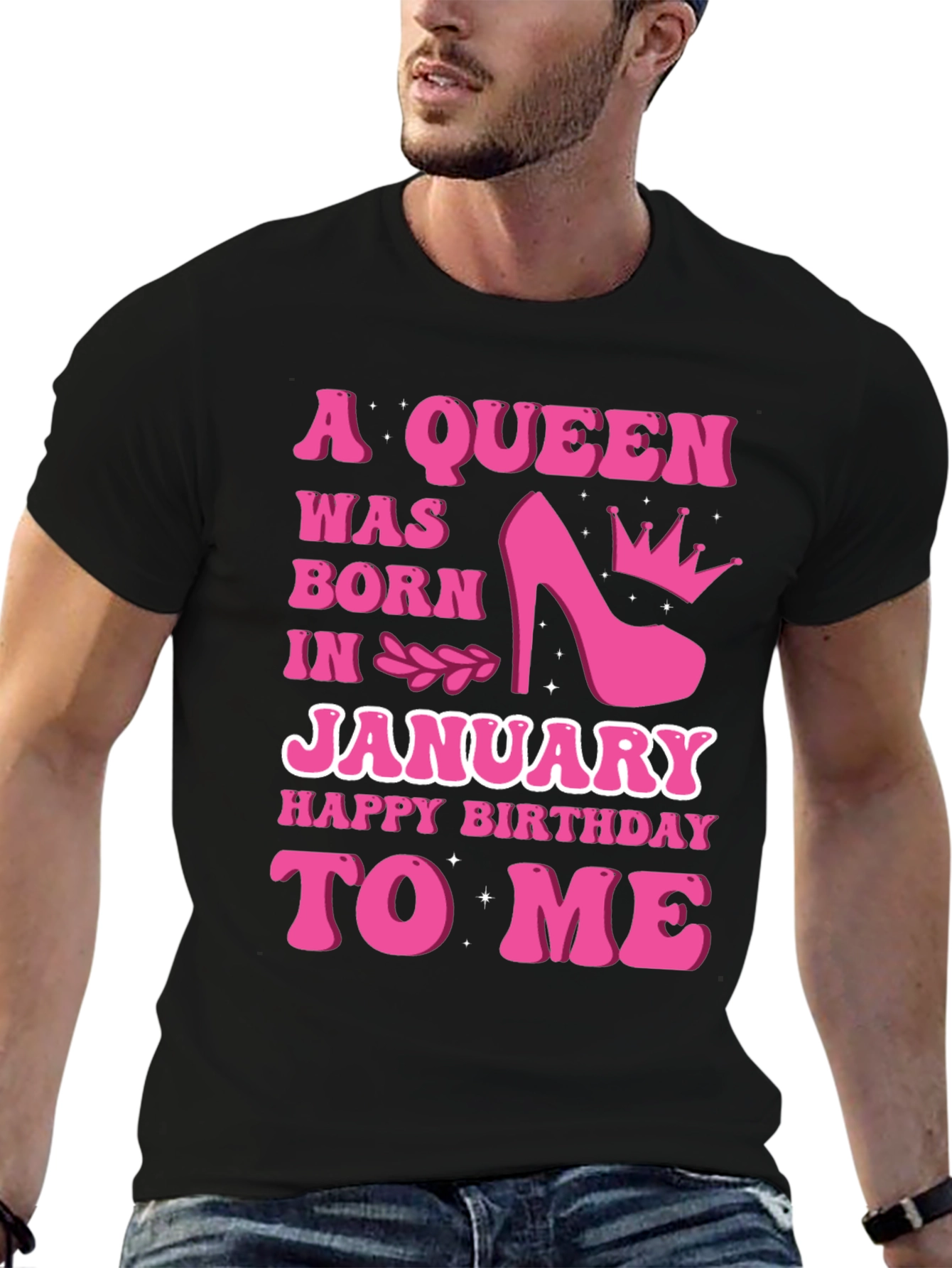 Black A Queen Was Born In January T-Shirt view 6