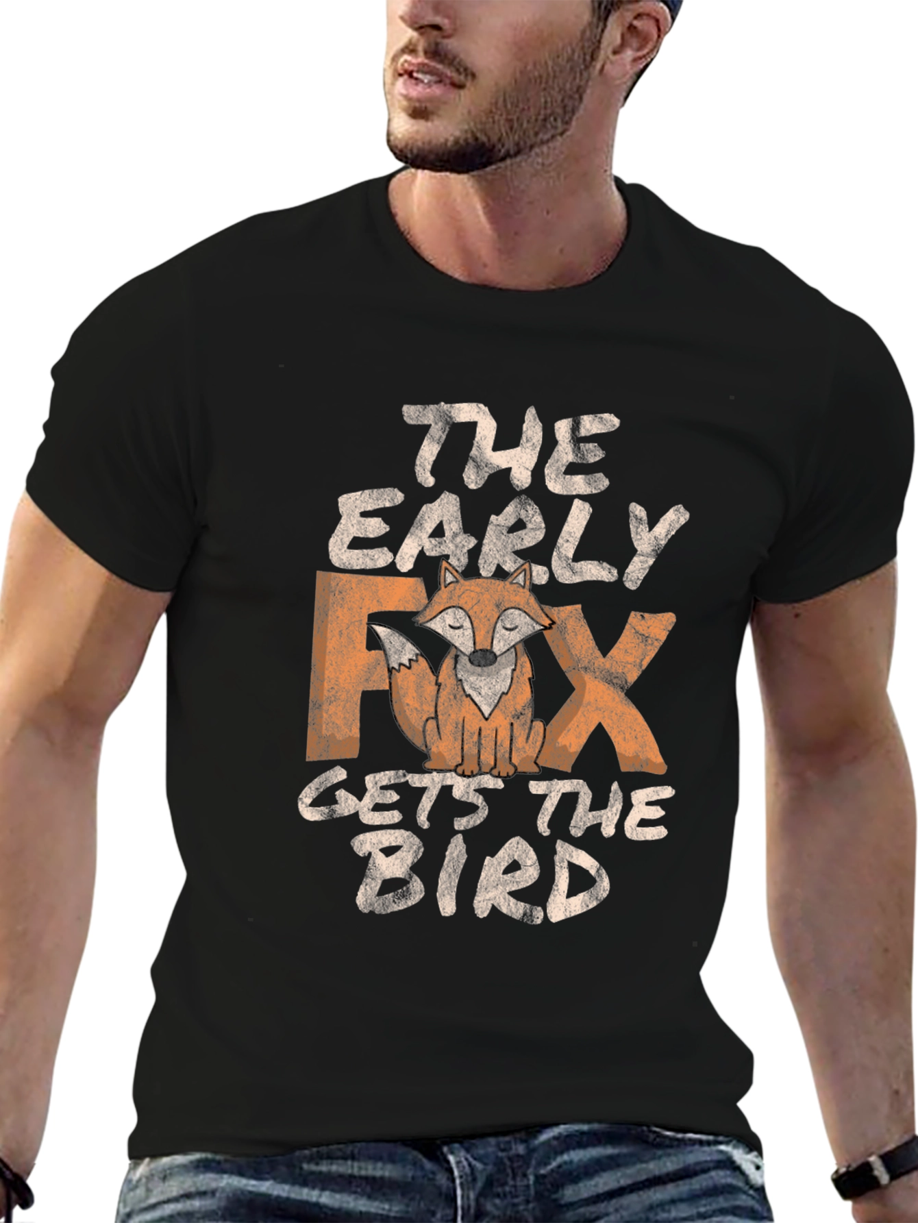 Black Early Fox Gets the Bird Graphic Tee view 6