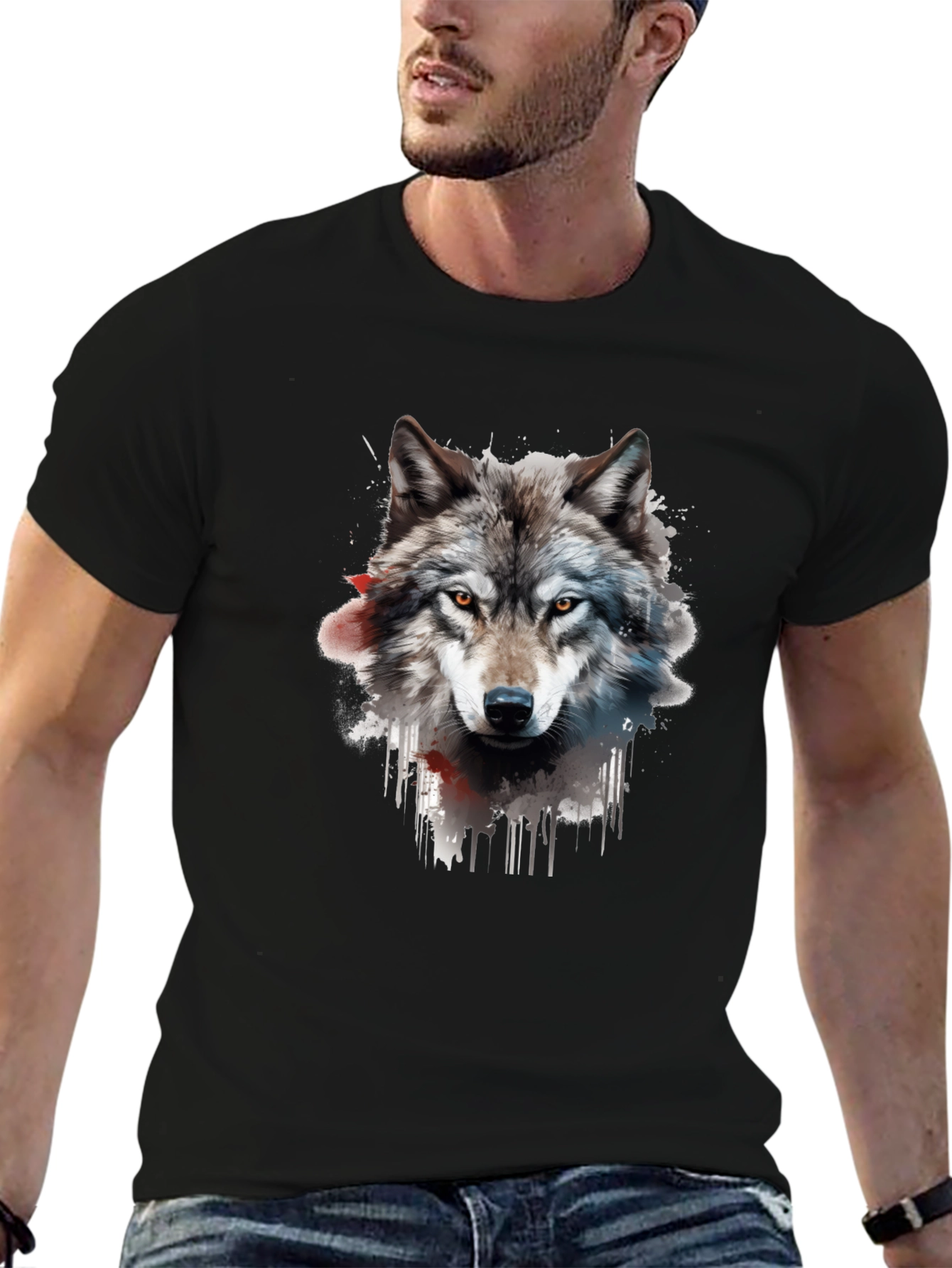 Black Wolf Graphic T-Shirt - Men's Black Tee view 6