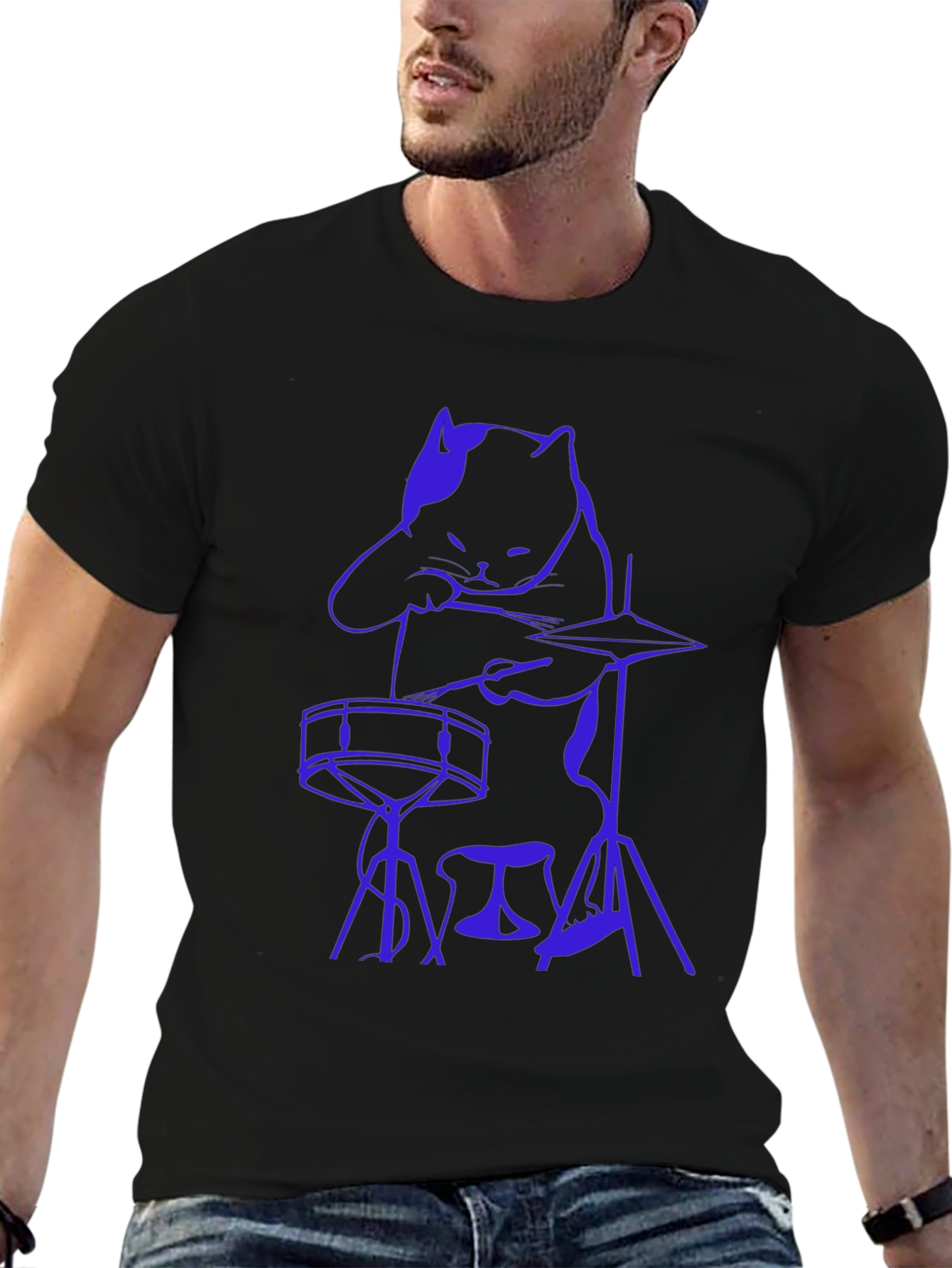 Black Drummer Cat Graphic Tee - Black view 6
