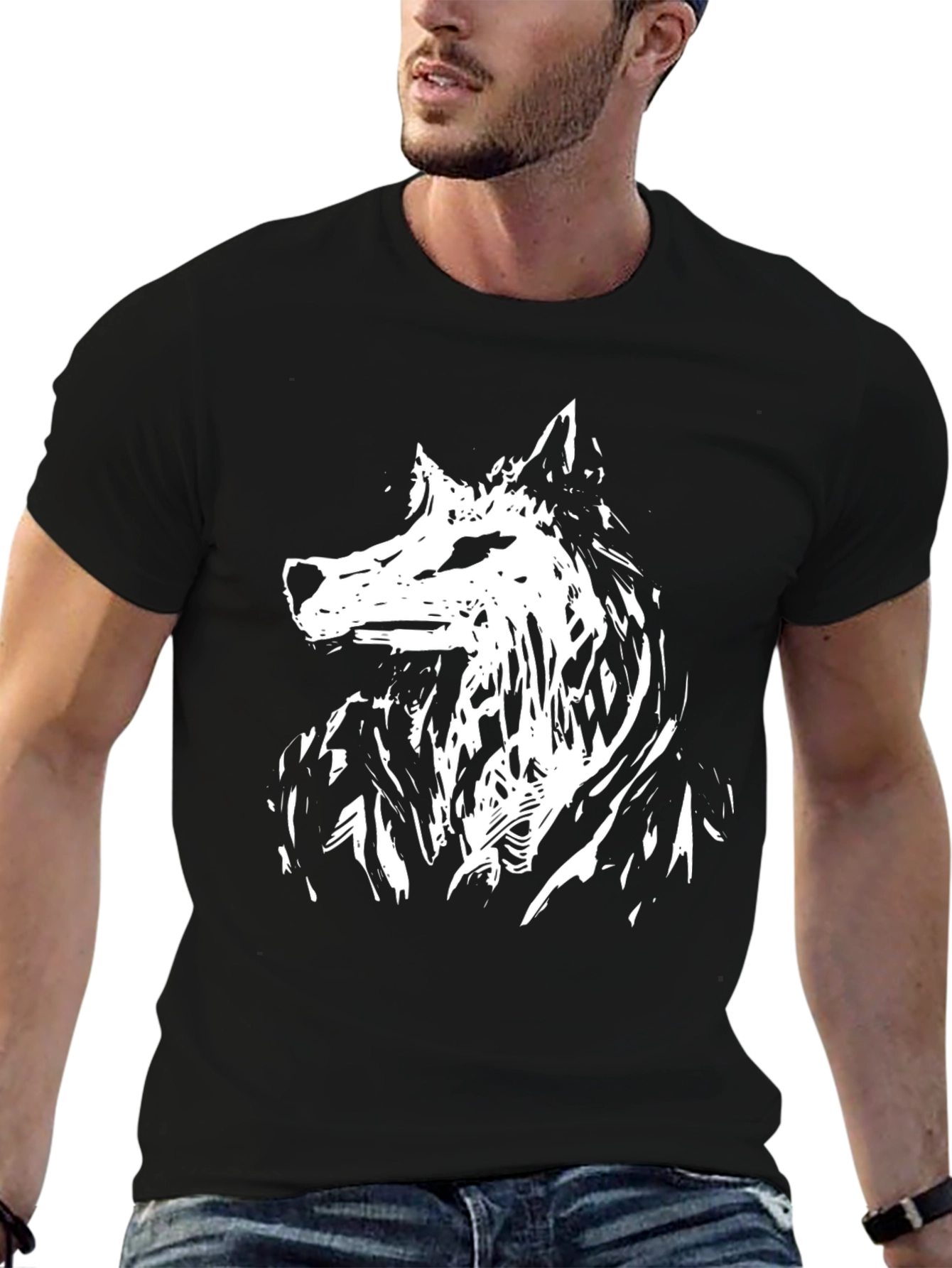 Black Black Wolf Graphic Tee - Stylish Animal Print Shirt view 6