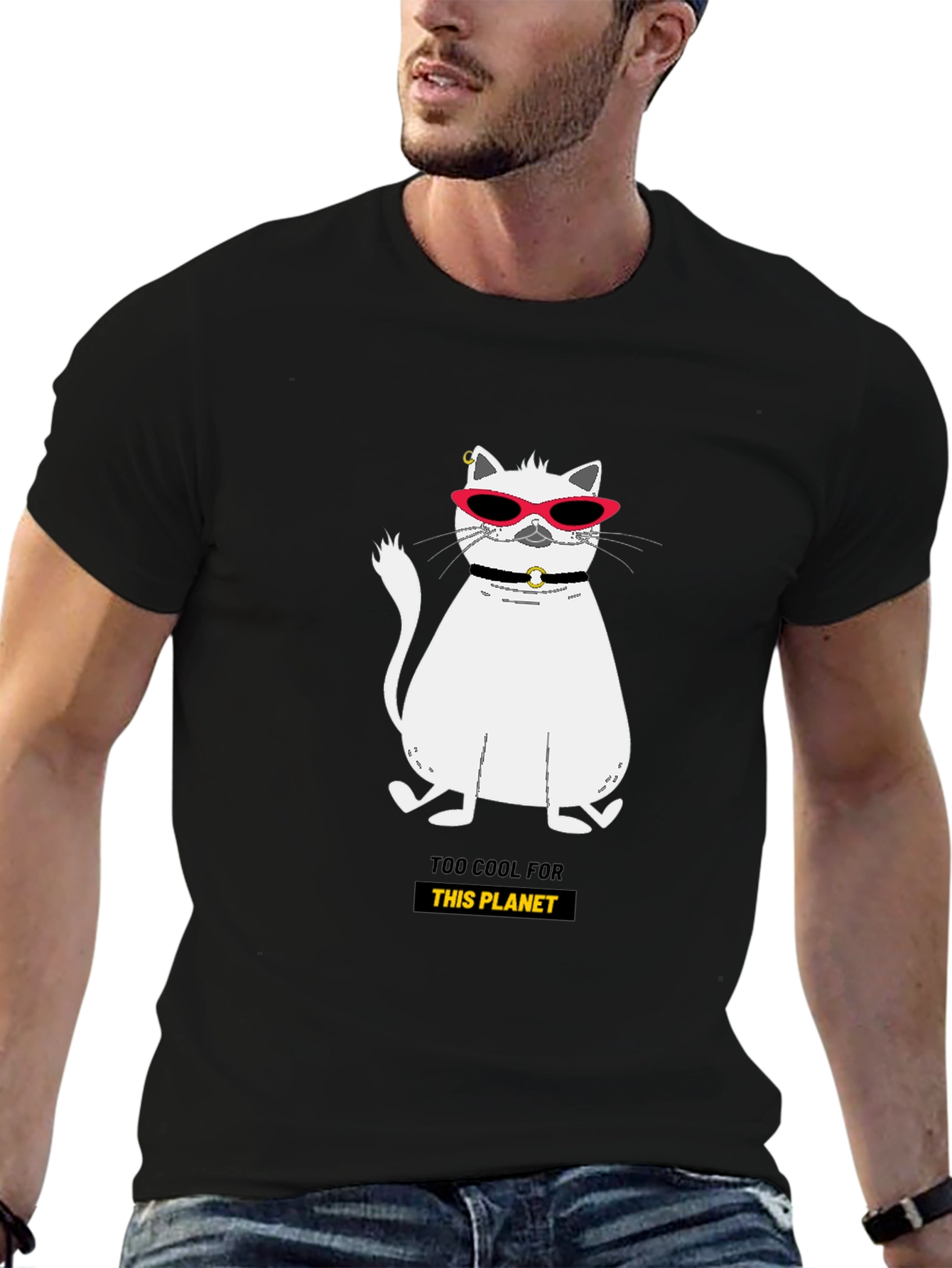 Black Cool Cat Graphic Tee - Too Cool For This Planet view 6