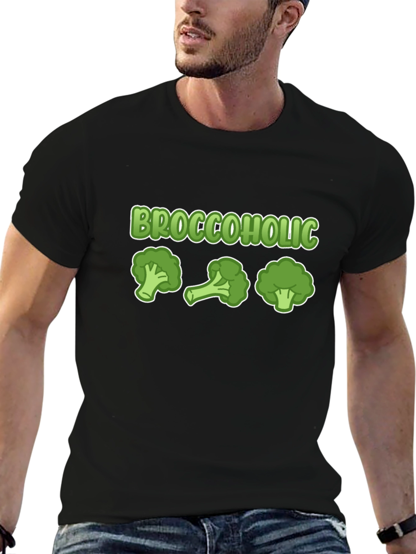 Black Broccoholic Funny Broccoli Lover T-Shirt view 6