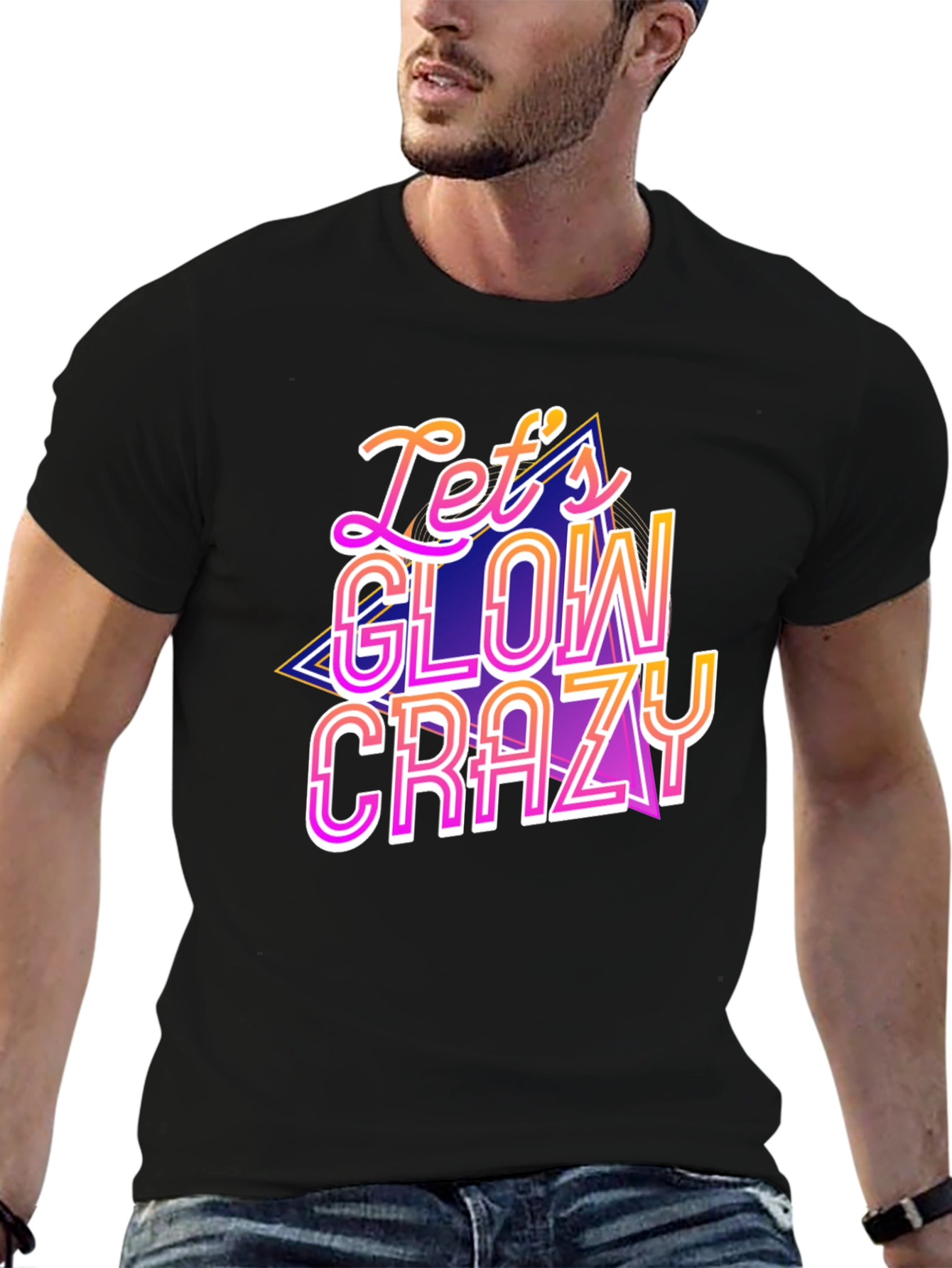 Black Let's Glow Crazy Graphic Tee - Party Shirt view 6