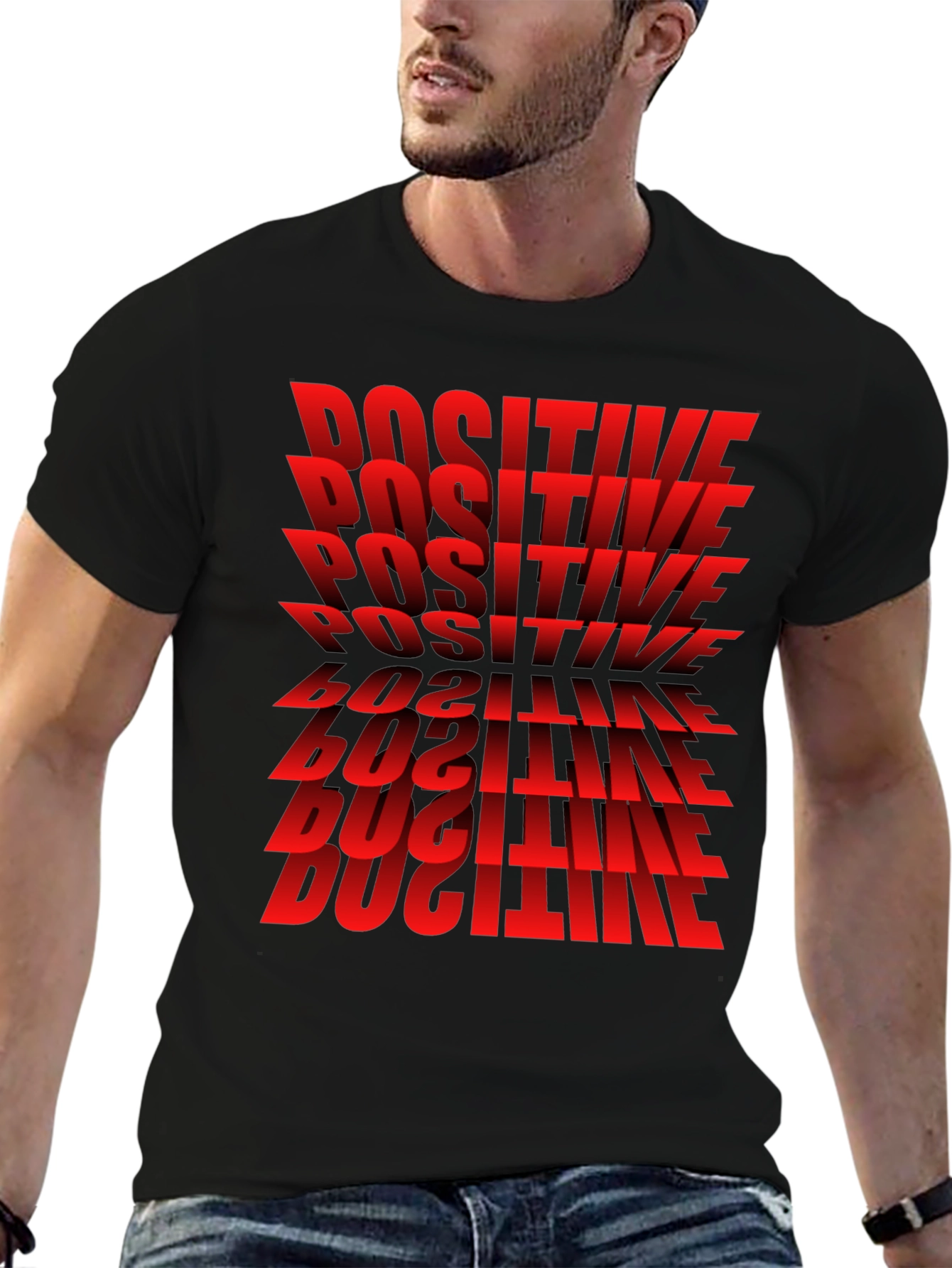Black Positive Graphic T-Shirt - Bold Red Text Design view 6