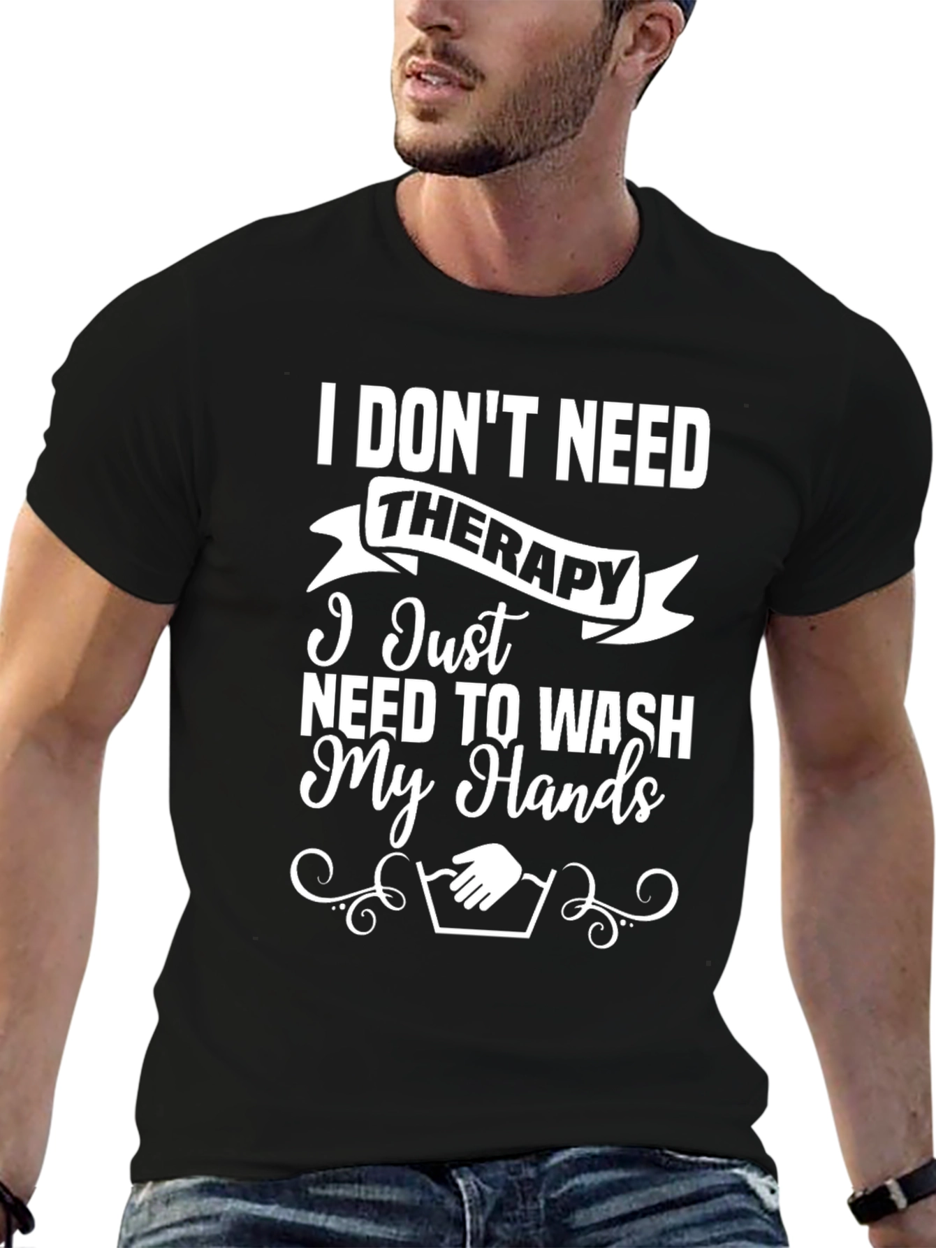 Black Funny Hand Washing T-Shirt - No Therapy Needed! view 6