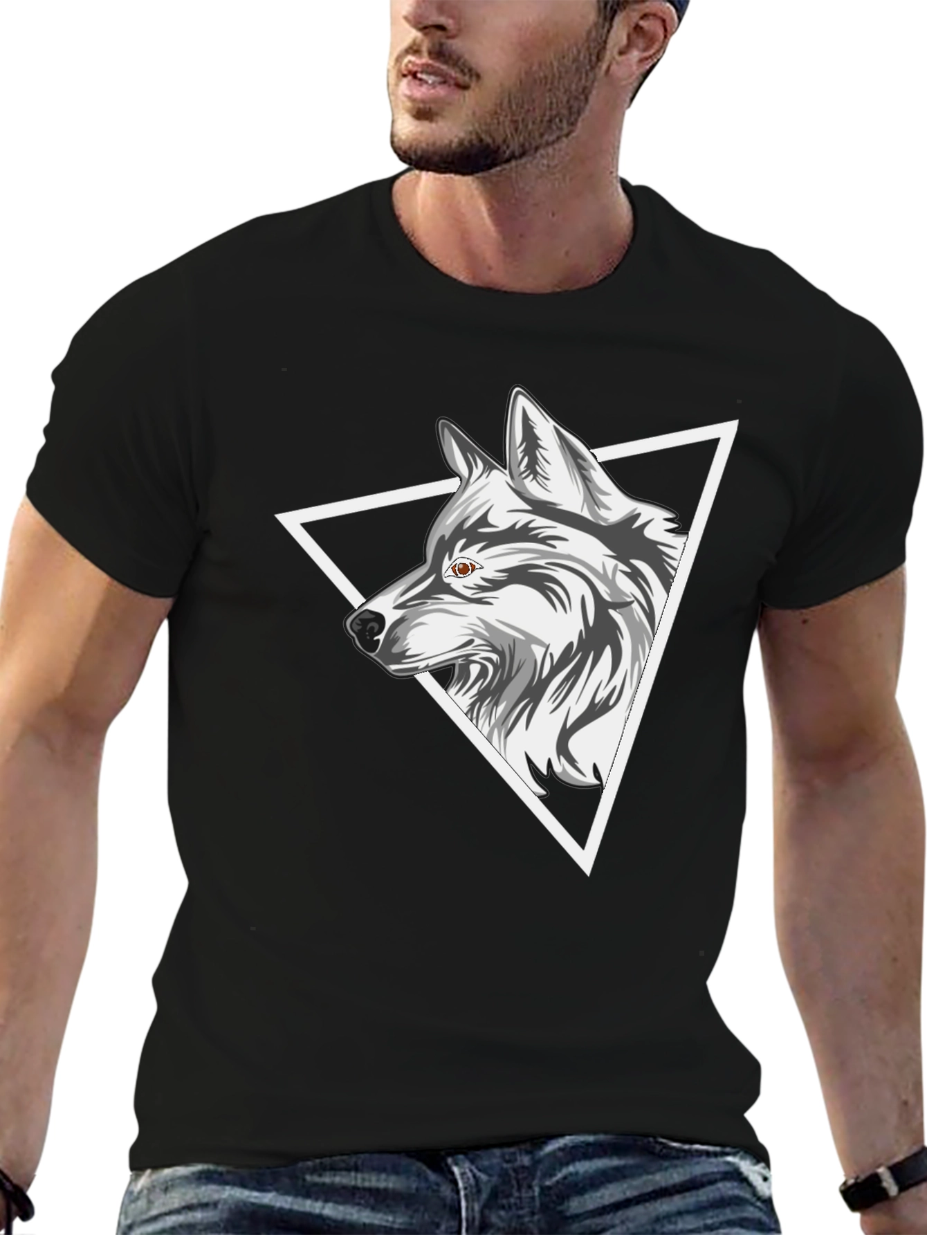 Black Wolf Triangle Graphic Tee - Black view 6