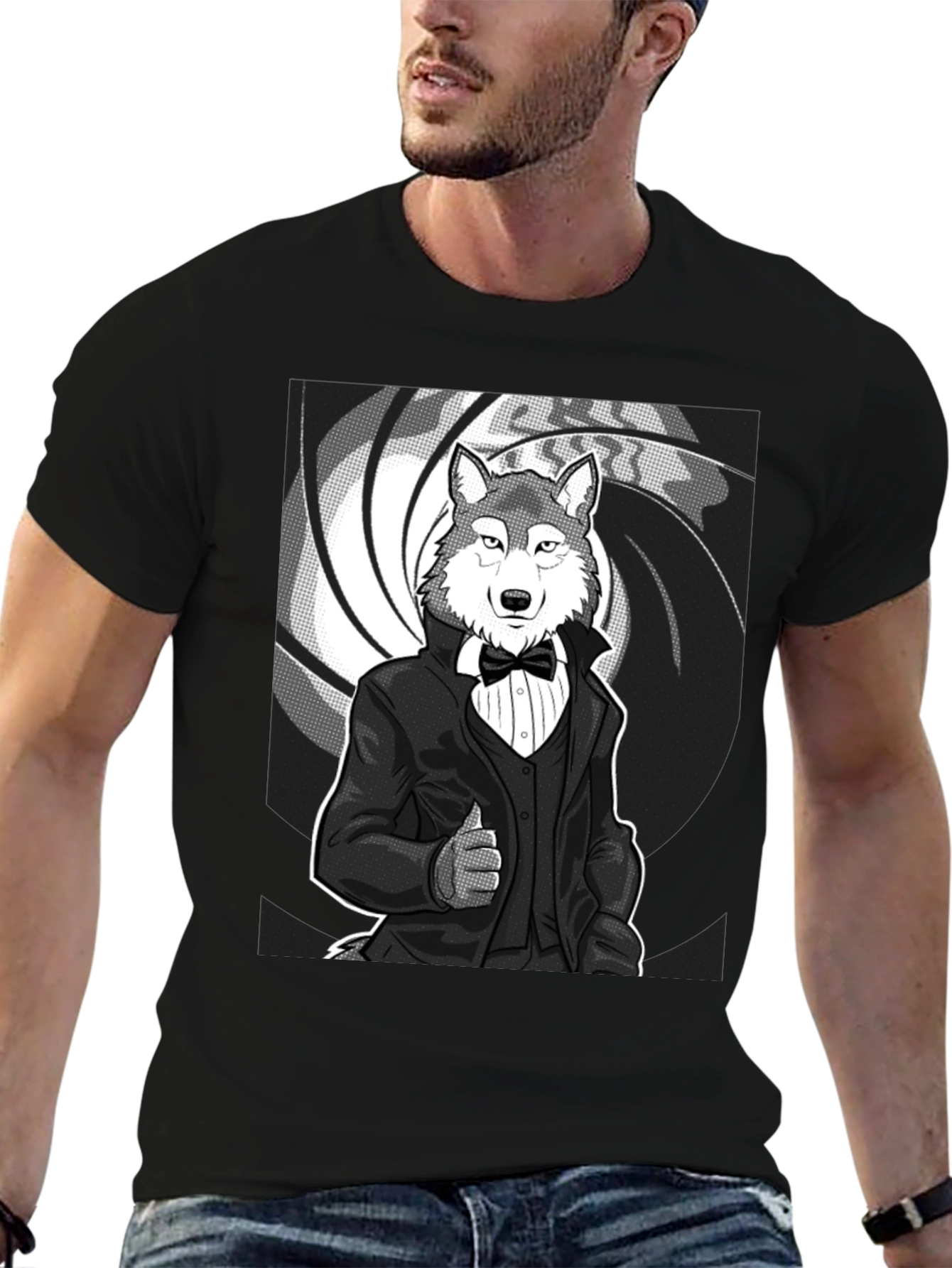 Black Wolf Tuxedo T-Shirt - Suave and Sophisticated Style view 6