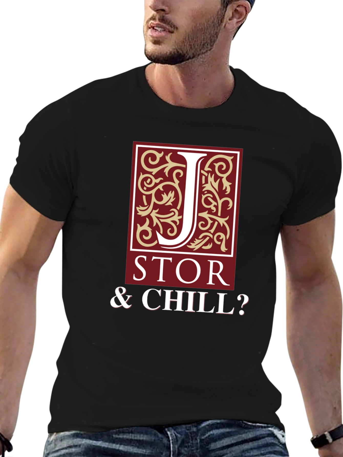 Black JSTOR & Chill? Men's Black Graphic T-Shirt view 6