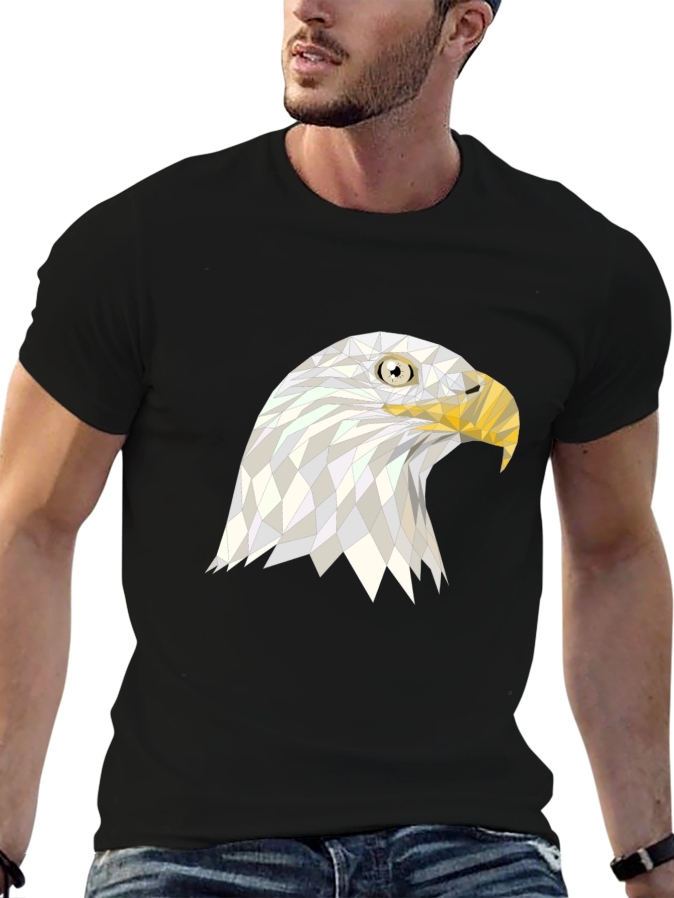 Black Geometric Eagle Graphic Black T-Shirt view 6
