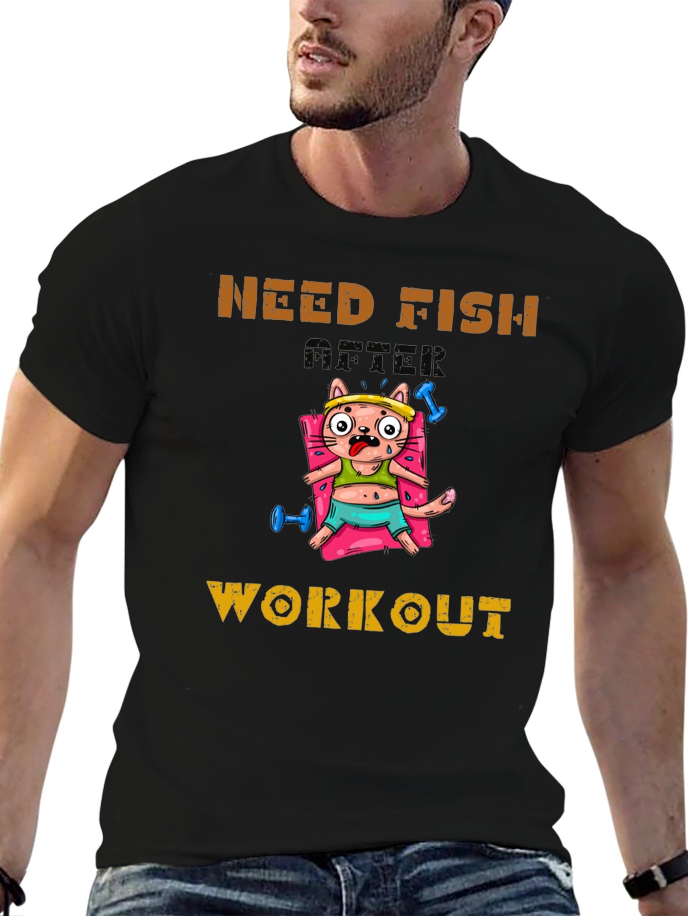 Black Need Fish After Workout Cat Graphic Tee view 6
