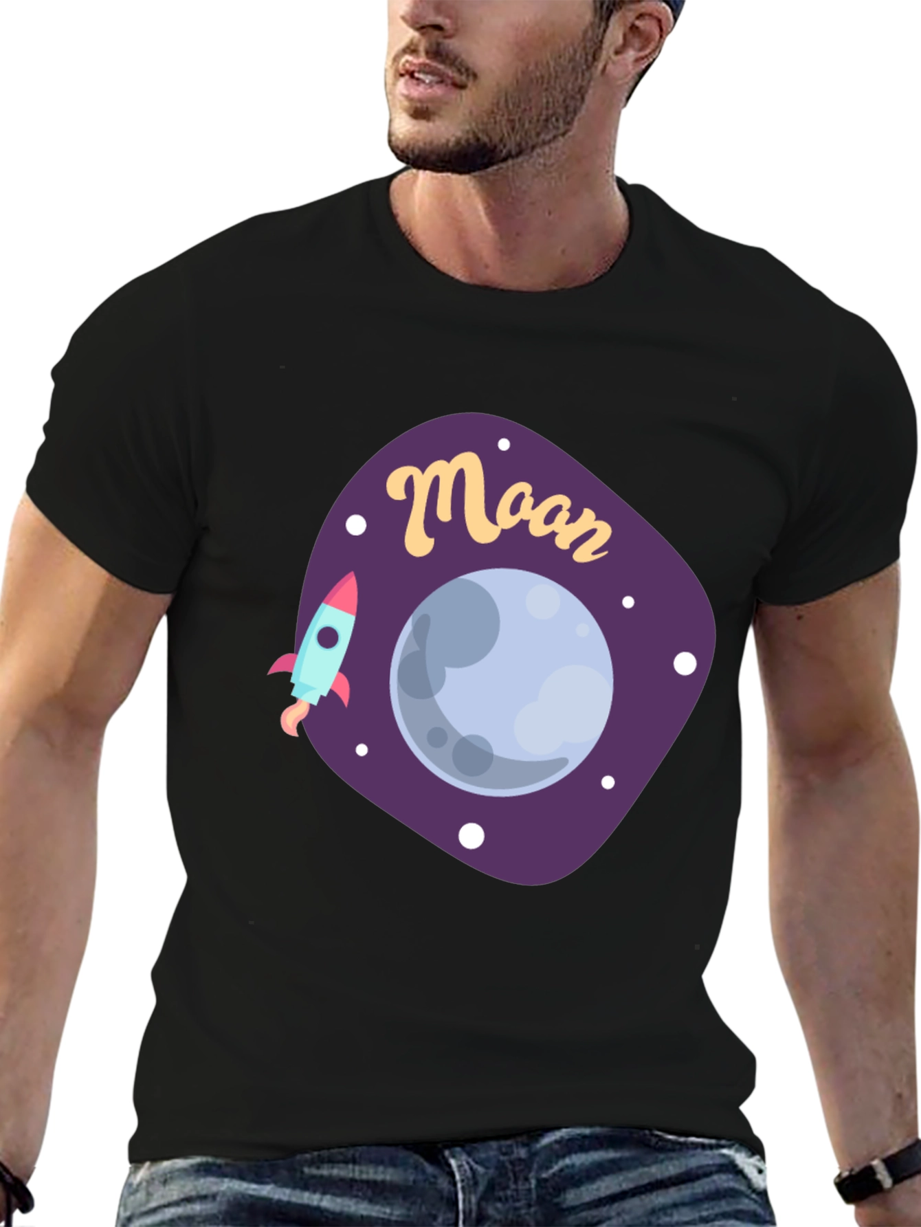 Black Moon Graphic T-Shirt - Space Rocket Design view 6