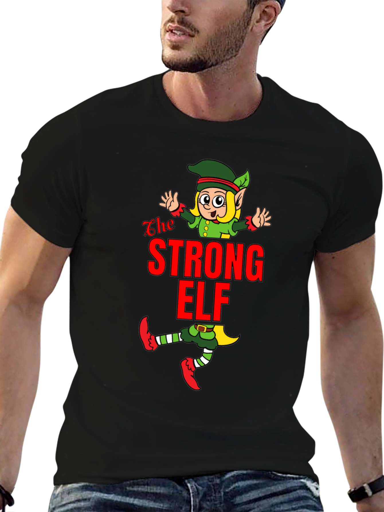 Black The Strong Elf T-Shirt - Holiday Fun view 6