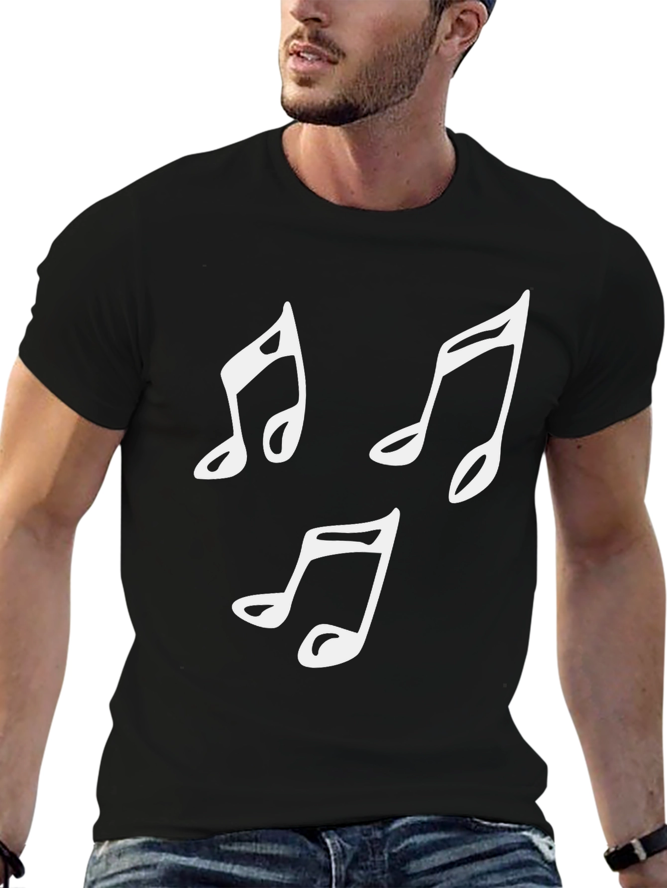 Black Musical Notes Graphic Tee - Black Cotton T-Shirt view 6