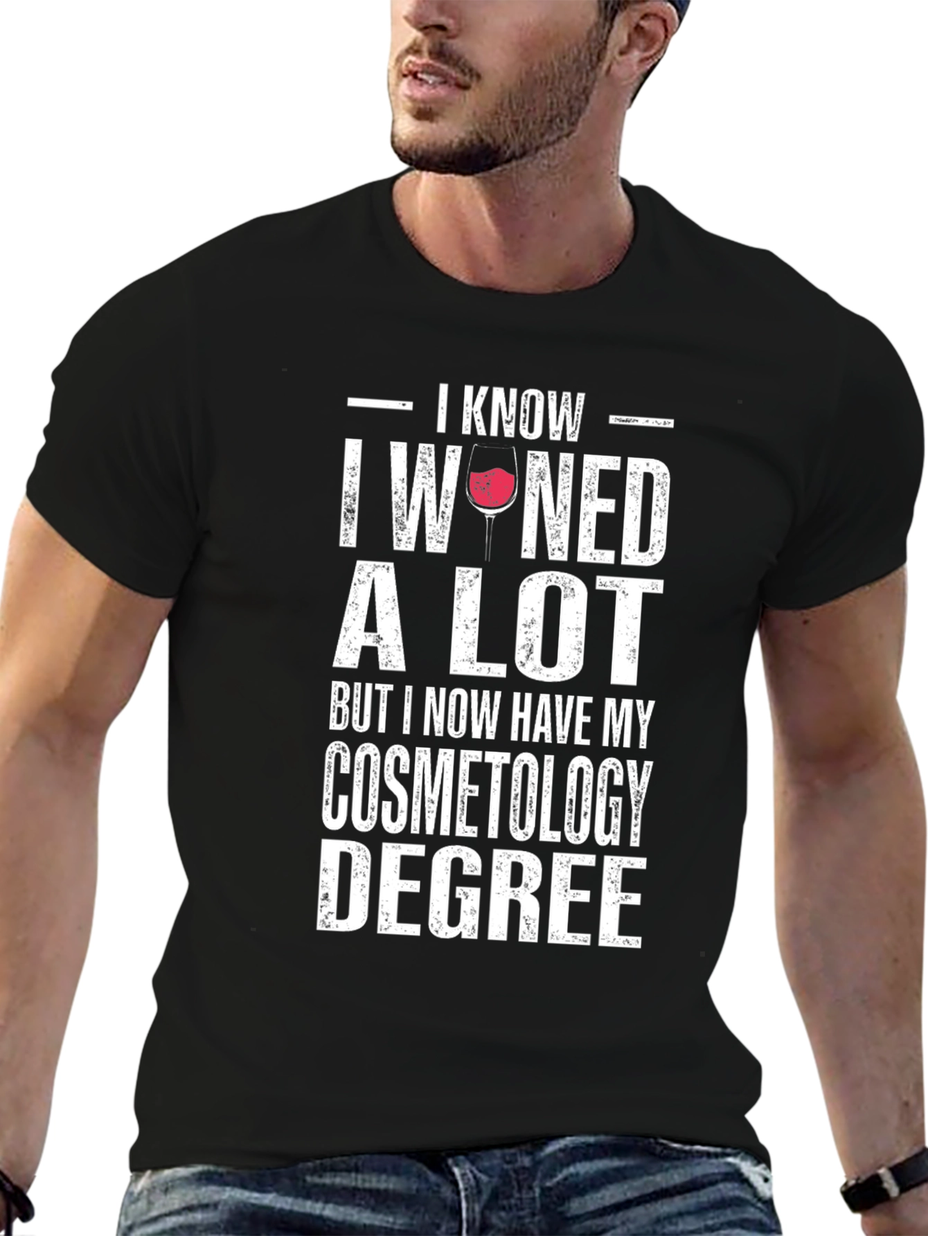 Black I Wined A Lot Cosmetology Degree T-Shirt view 6