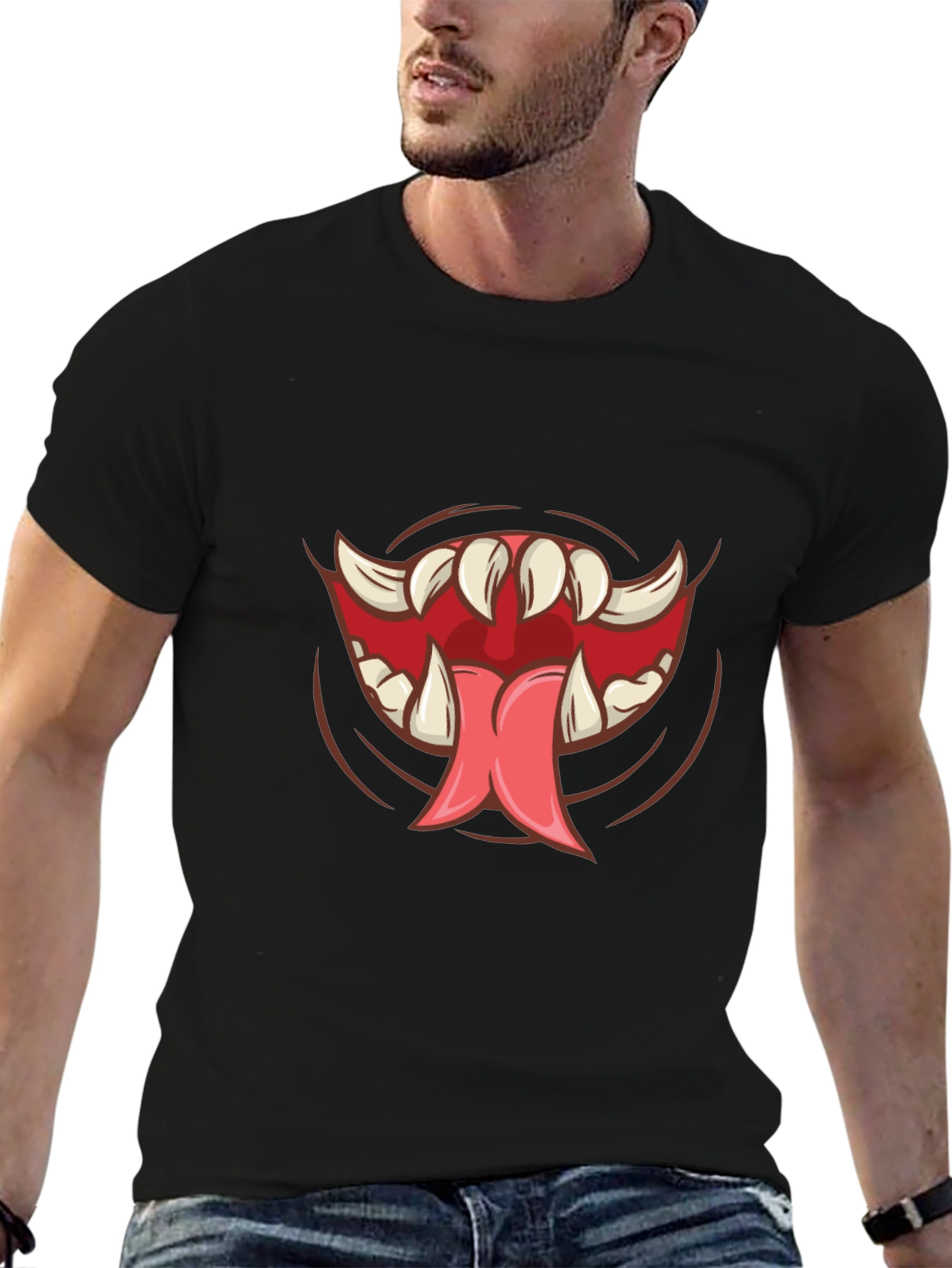 Black Monster Mouth Graphic Tee - Black Cotton Shirt view 6