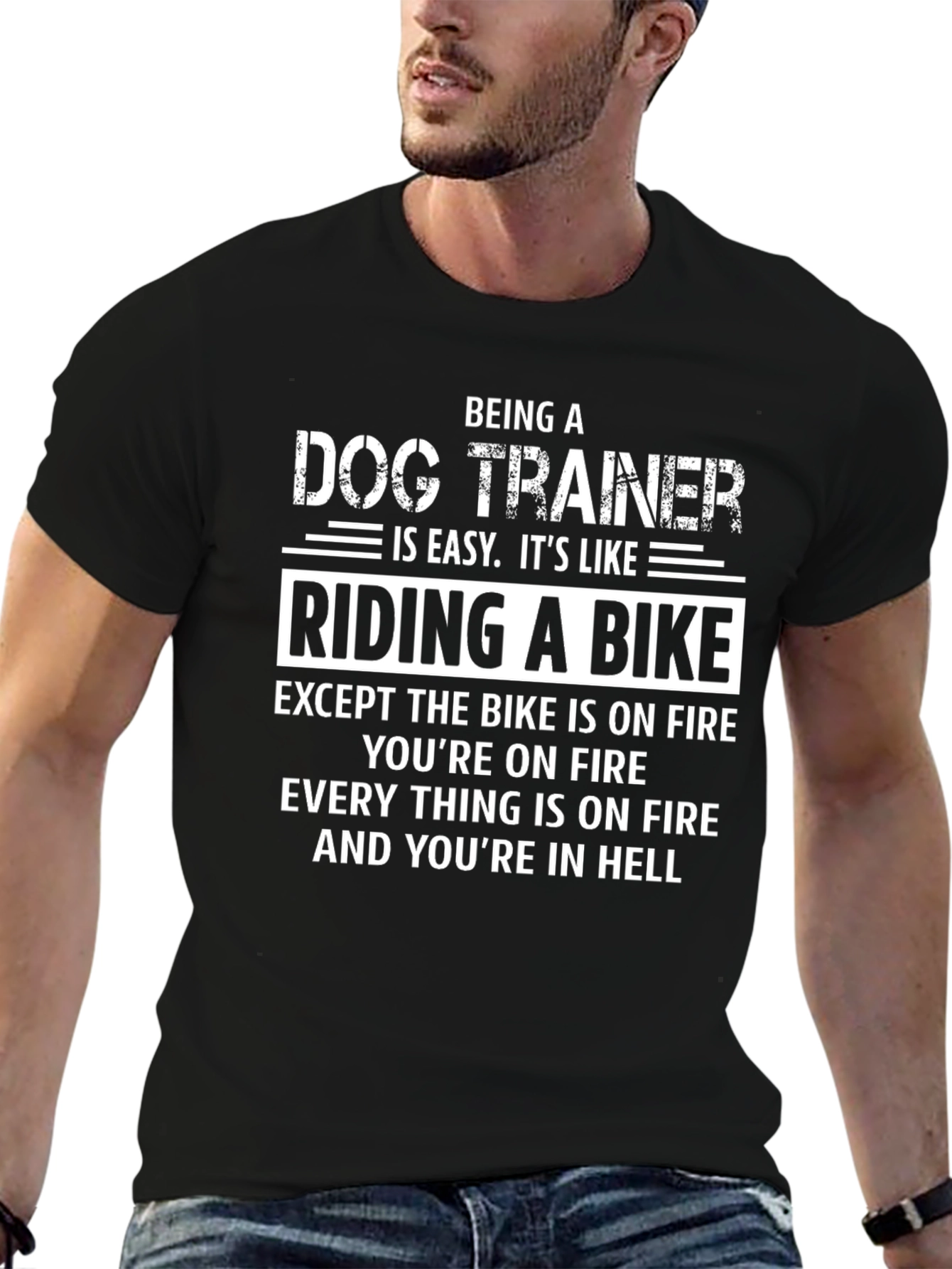 Black Dog Trainer T-Shirt: Riding a Bike in Hell view 6