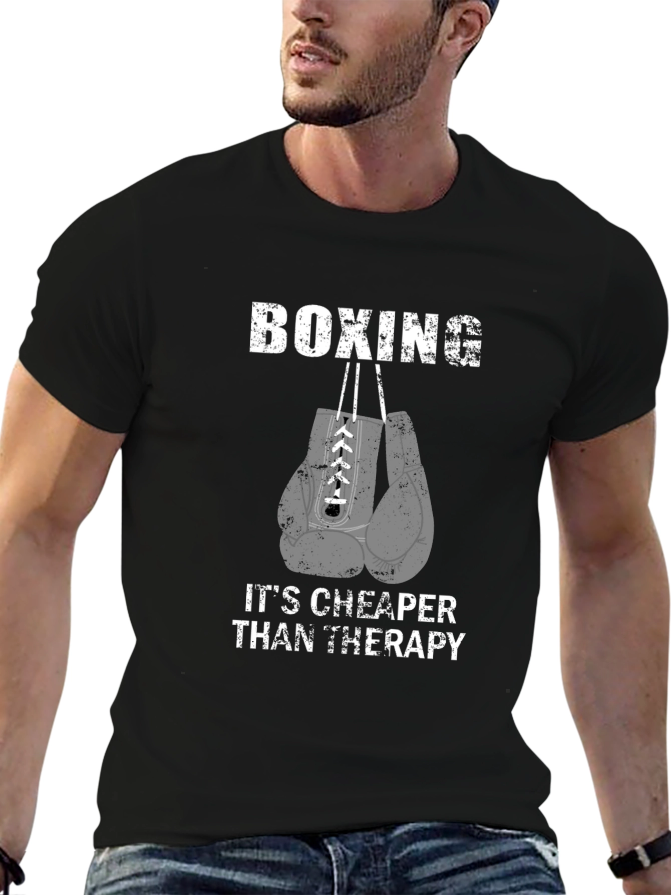 Black Boxing Therapy T-Shirt | Funny Boxing Gift view 6