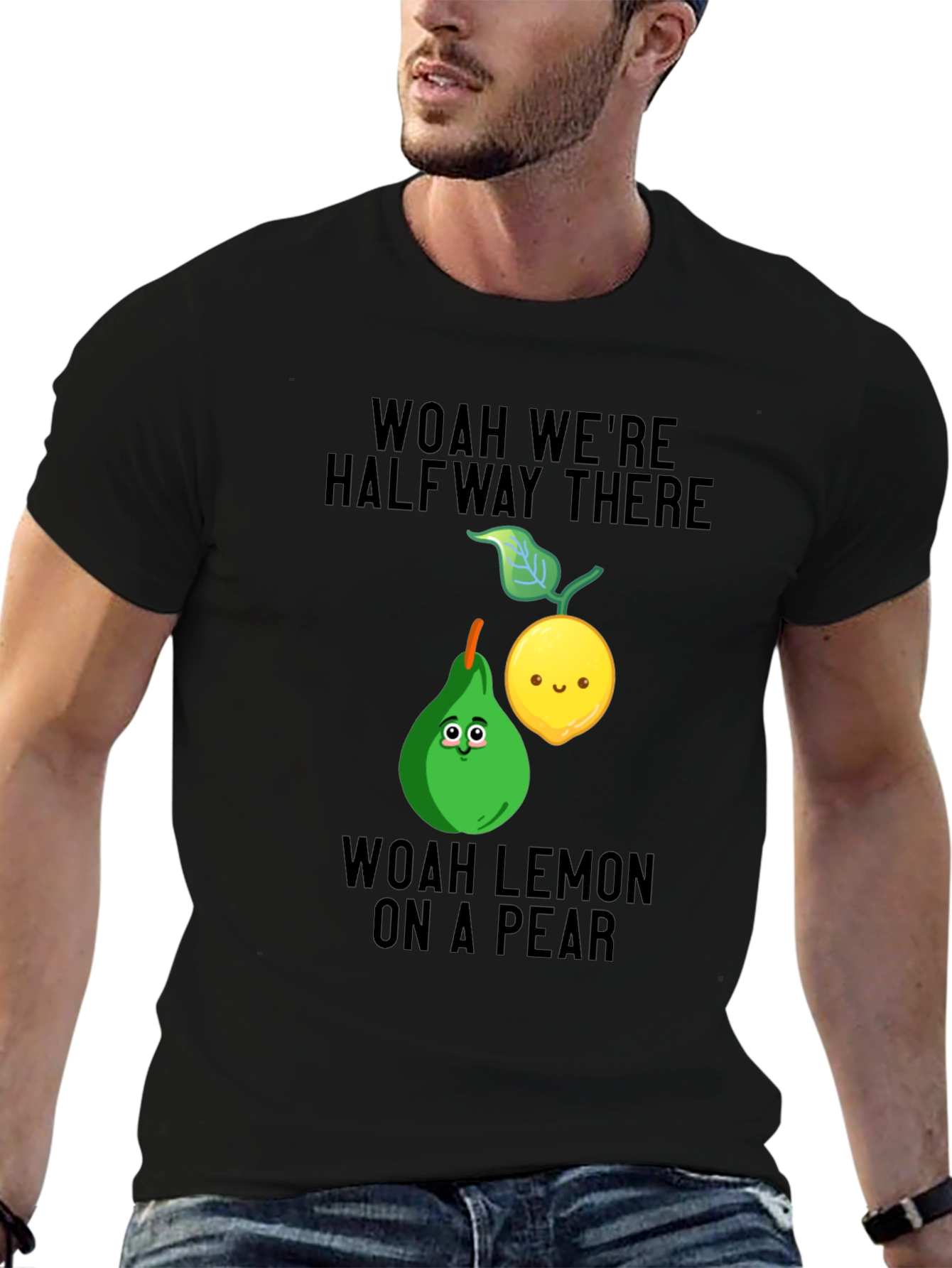 Black Woah Lemon on a Pear Graphic T-Shirt view 6