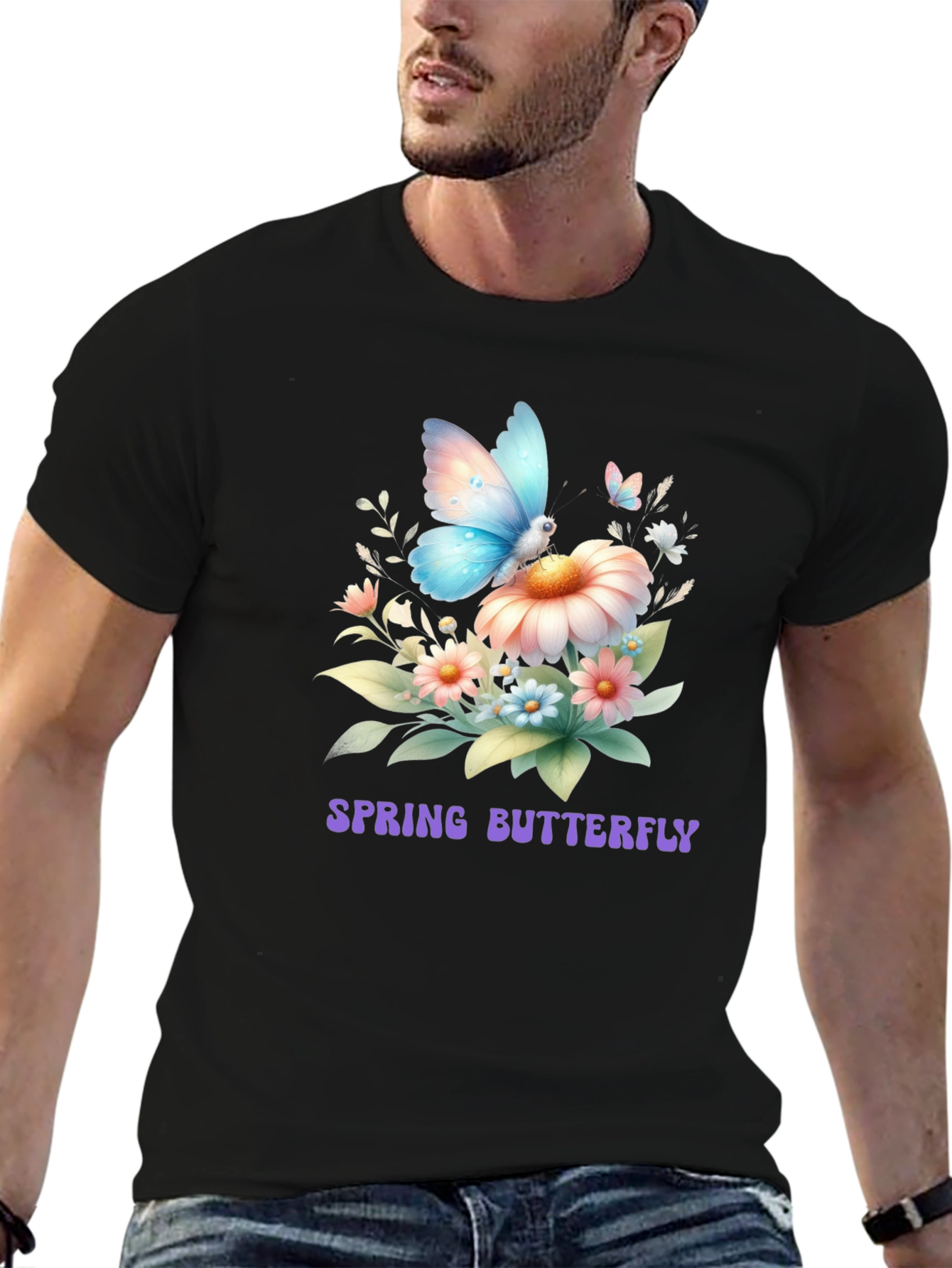 Black Spring Butterfly Graphic T-Shirt view 6
