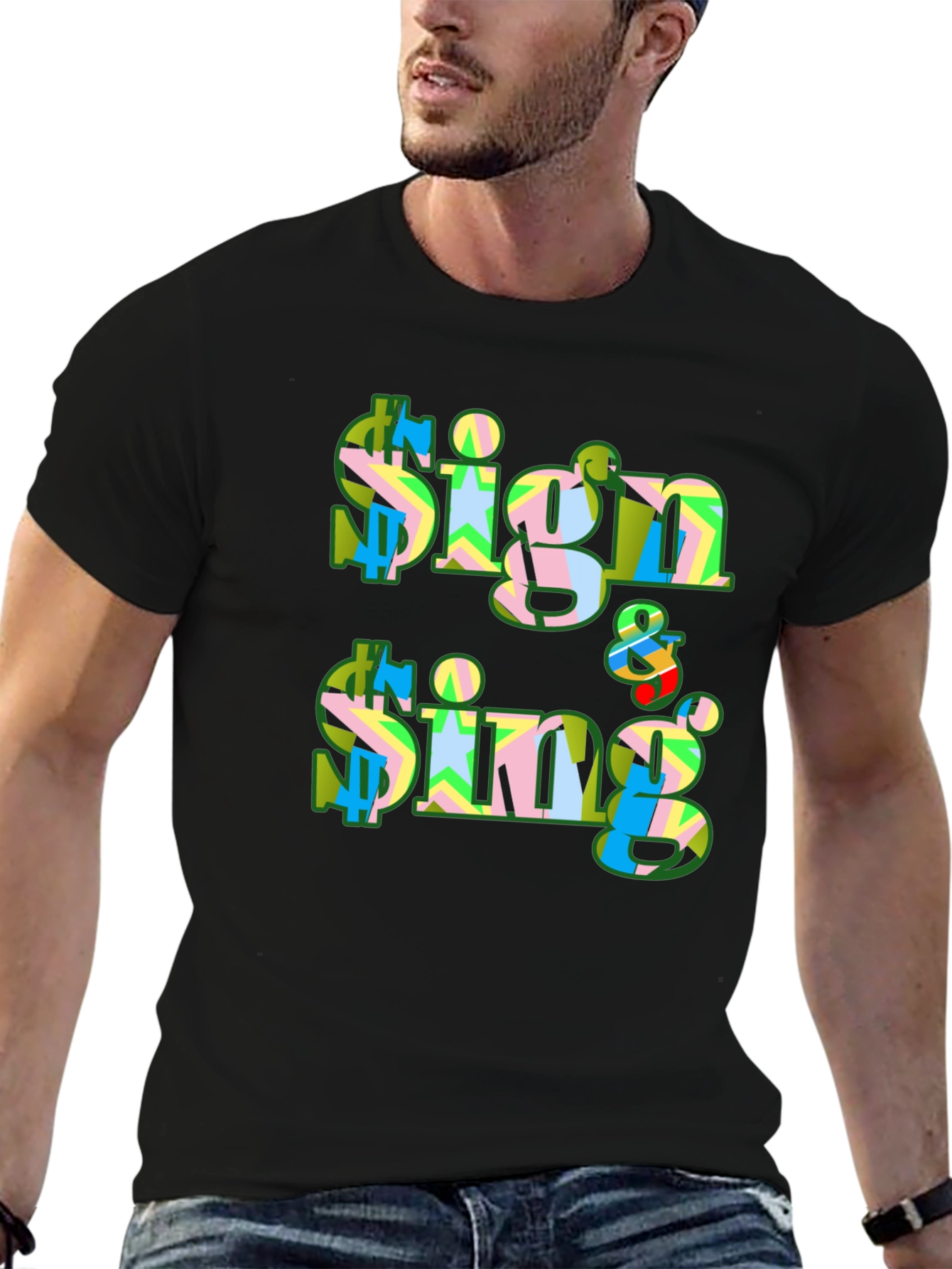 Black Sign & Sing Graphic T-Shirt - Bold Print view 6