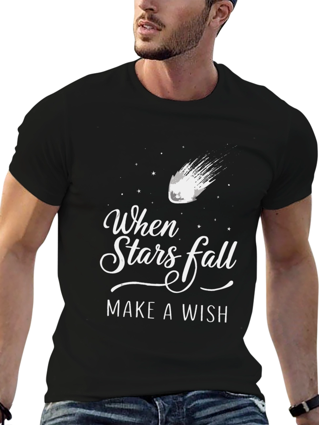 Black When Stars Fall Make A Wish T-Shirt view 6